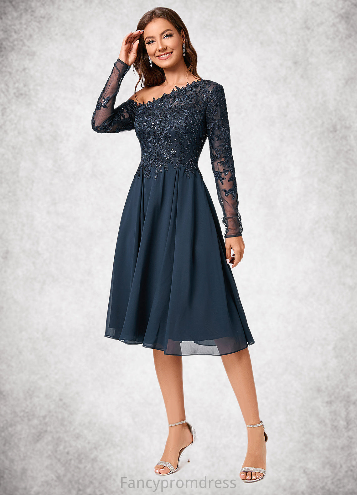 Joanna A-line One Shoulder Knee-Length Chiffon Lace Sequin Cocktail Dress With Sequins DRP0022310