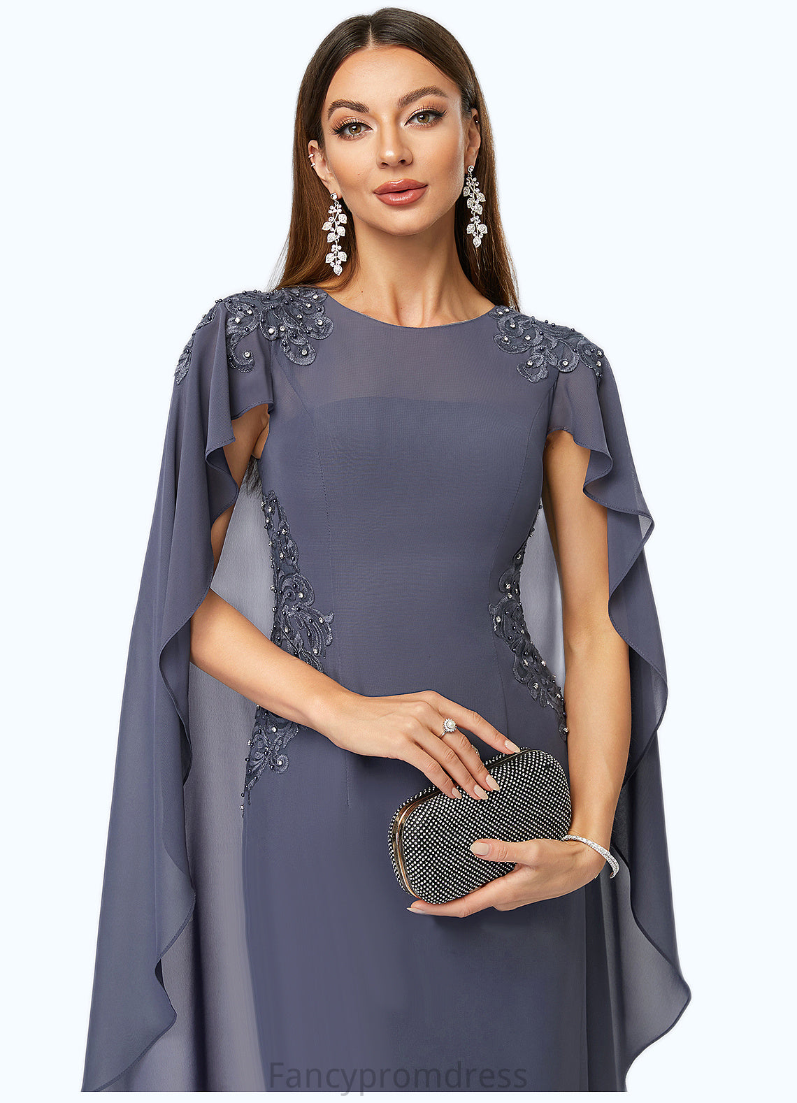 Anaya Sheath/Column Scoop Knee-Length Chiffon Cocktail Dress With Beading Appliques Lace DRP0022316