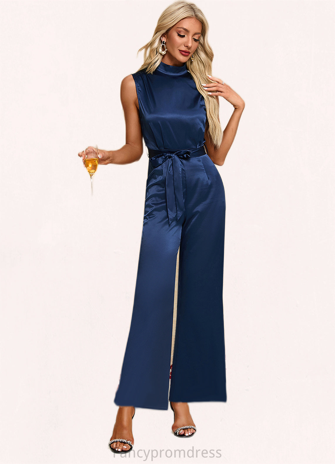 Itzel High Neck Elegant Jumpsuit/Pantsuit Satin Maxi Dresses DRP0022324