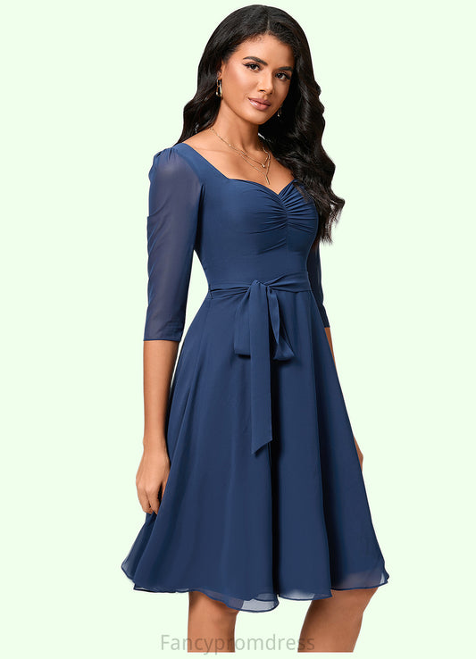 Aubree A-line V-Neck Knee-Length Chiffon Cocktail Dress With Ruffle DRP0022333