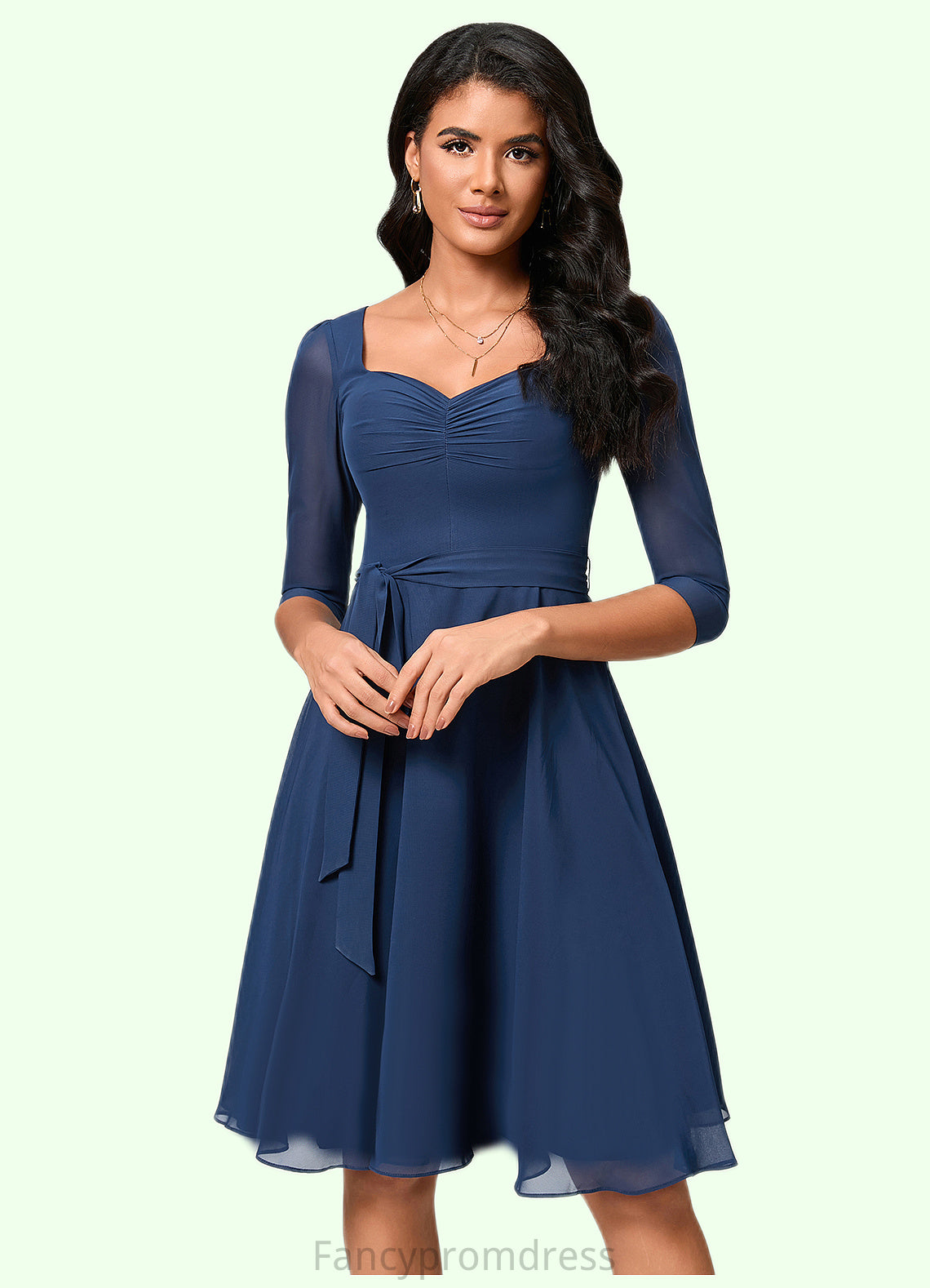 Aubree A-line V-Neck Knee-Length Chiffon Cocktail Dress With Ruffle DRP0022333