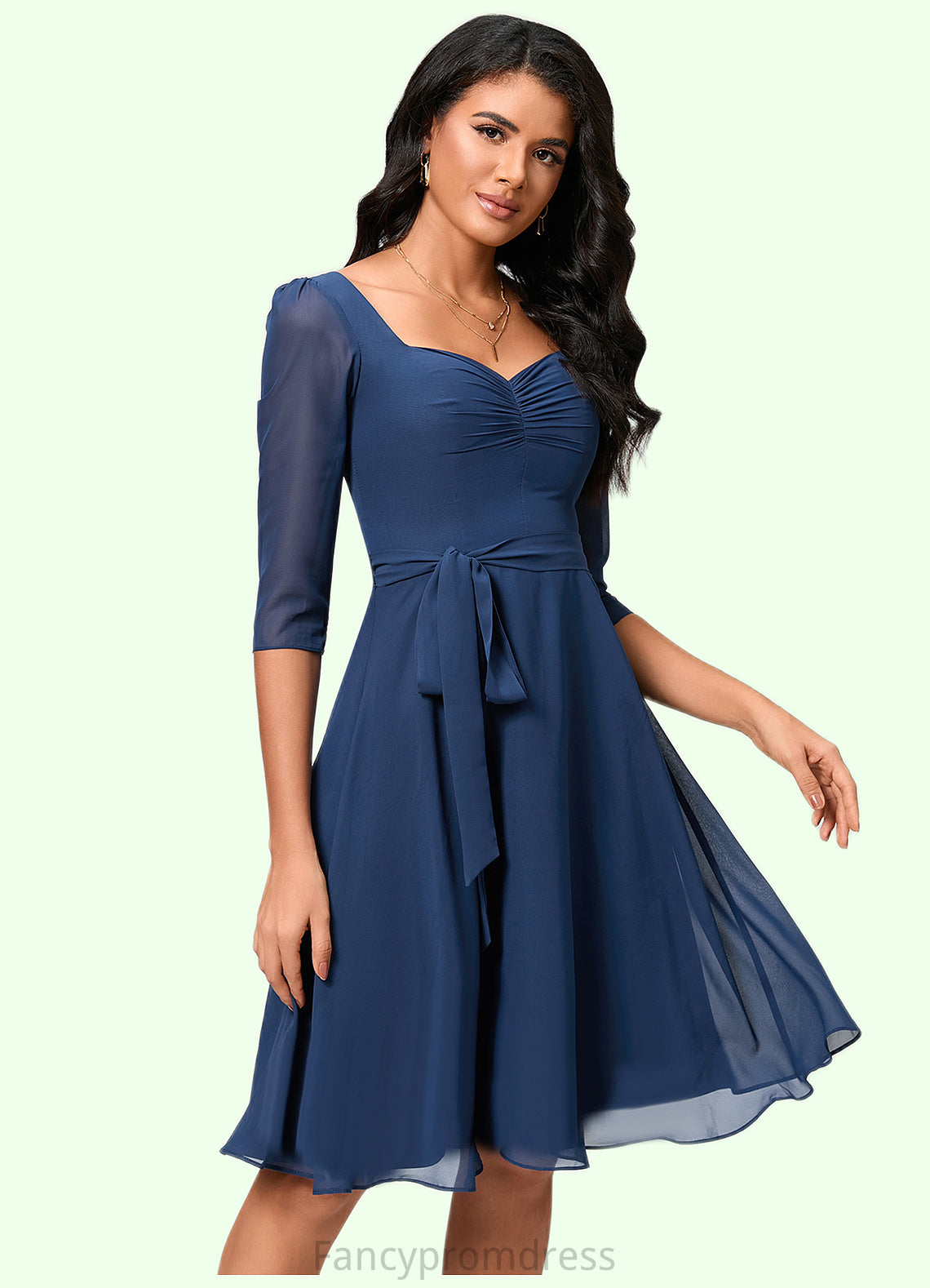 Aubree A-line V-Neck Knee-Length Chiffon Cocktail Dress With Ruffle DRP0022333