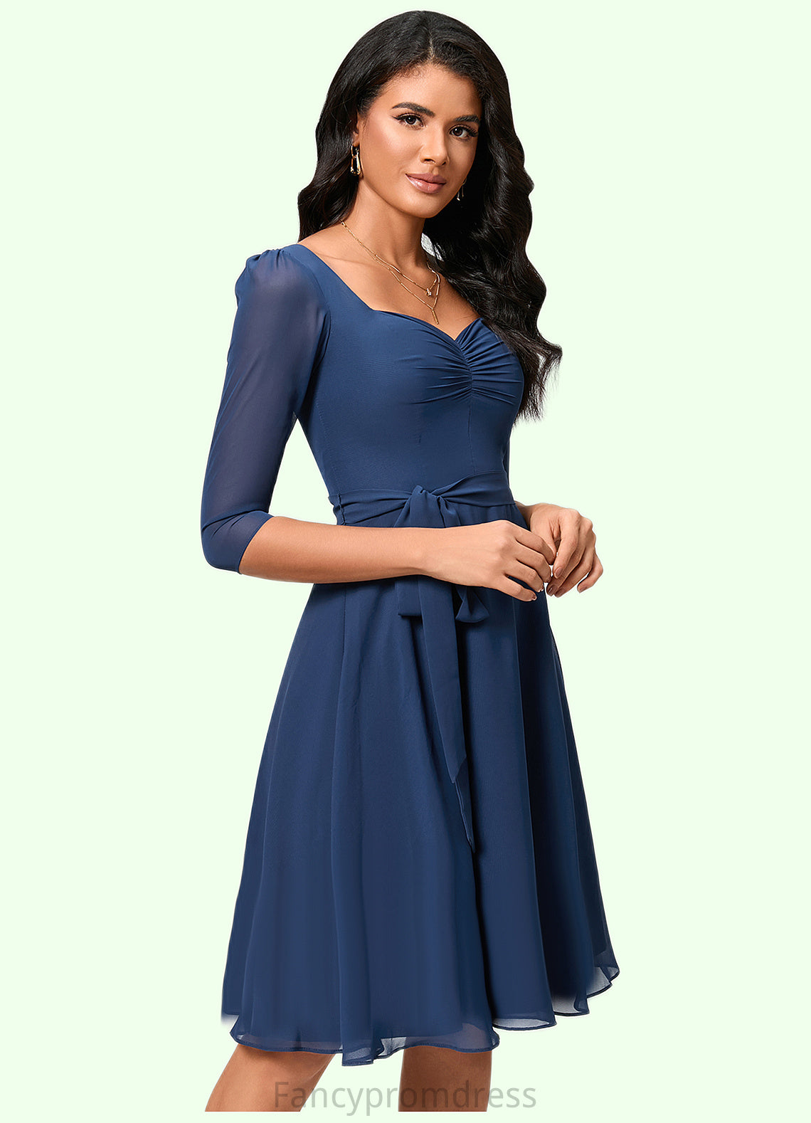 Aubree A-line V-Neck Knee-Length Chiffon Cocktail Dress With Ruffle DRP0022333