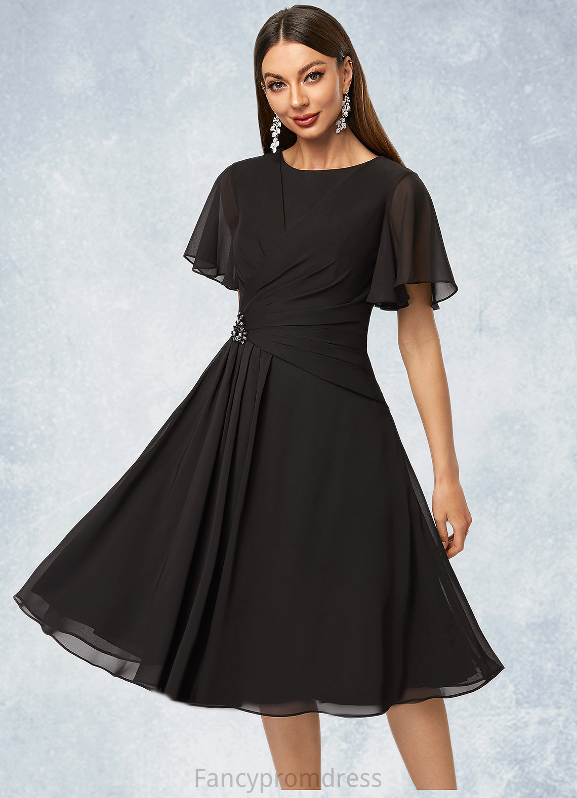 Tracy A-line Scoop Knee-Length Chiffon Cocktail Dress With Beading Pleated DRP0022336