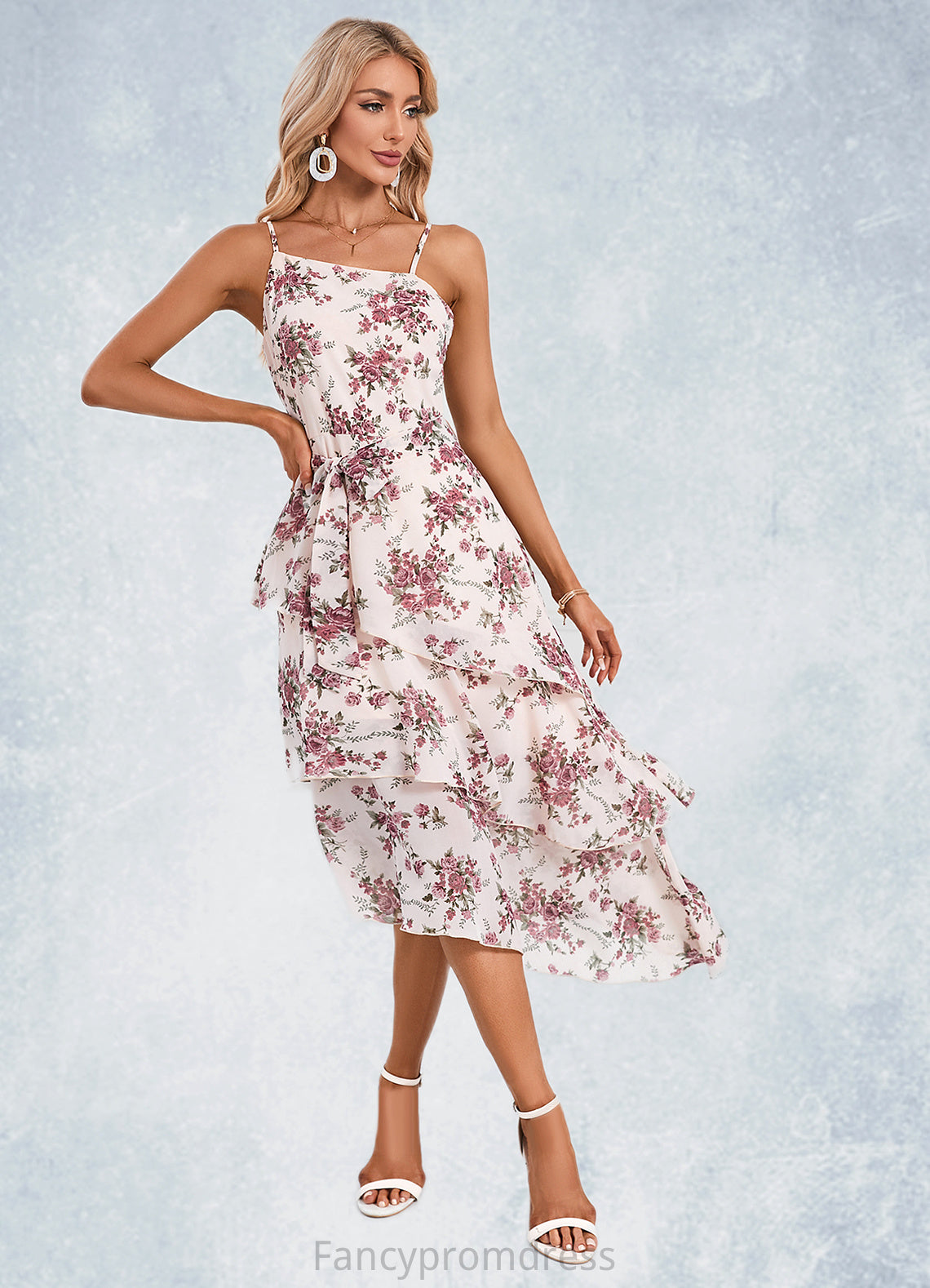 Nadia Floral Print Asymmetrical Elegant A-line Chiffon Asymmetrical Dresses DRP0022338