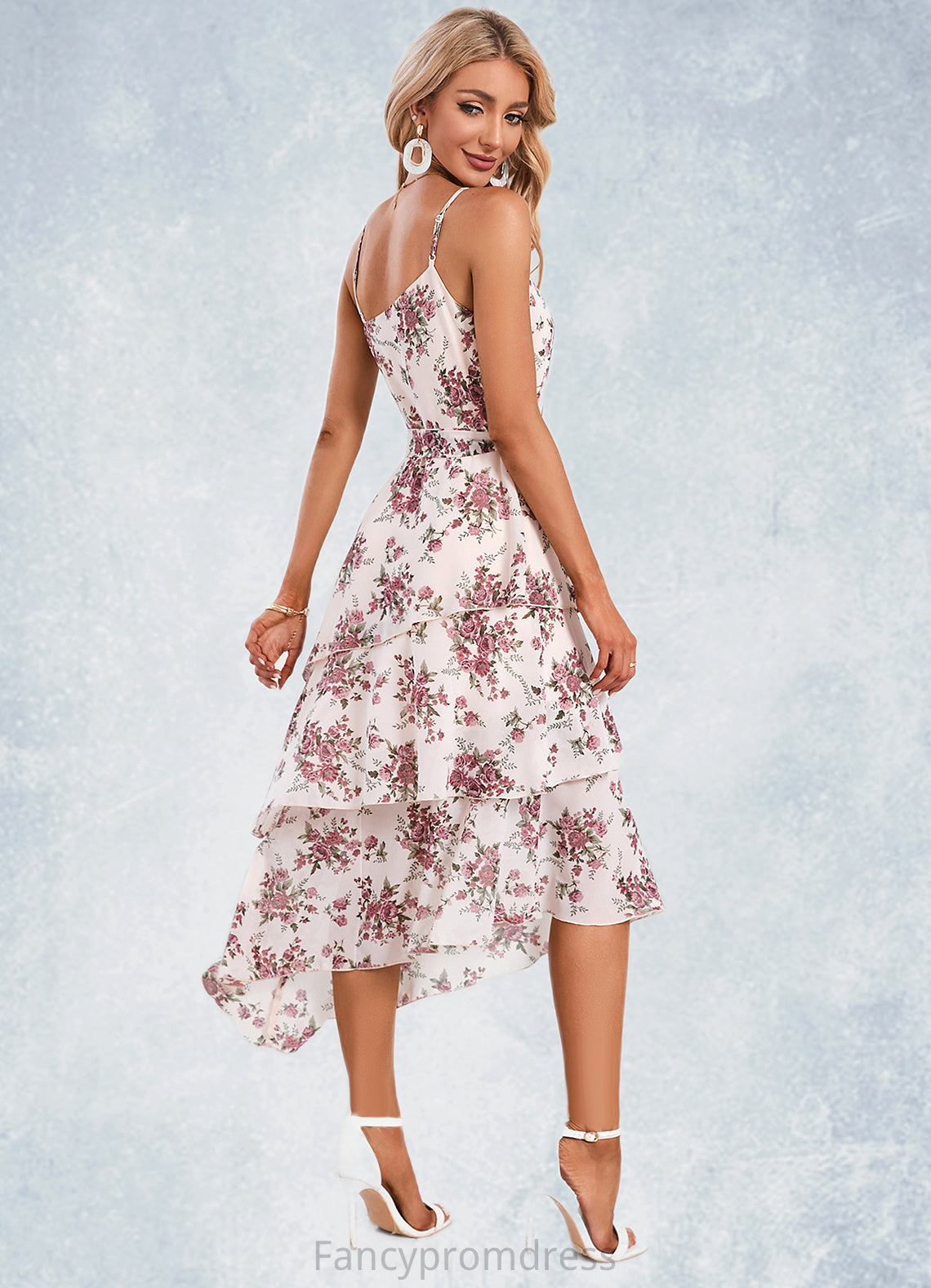 Nadia Floral Print Asymmetrical Elegant A-line Chiffon Asymmetrical Dresses DRP0022338