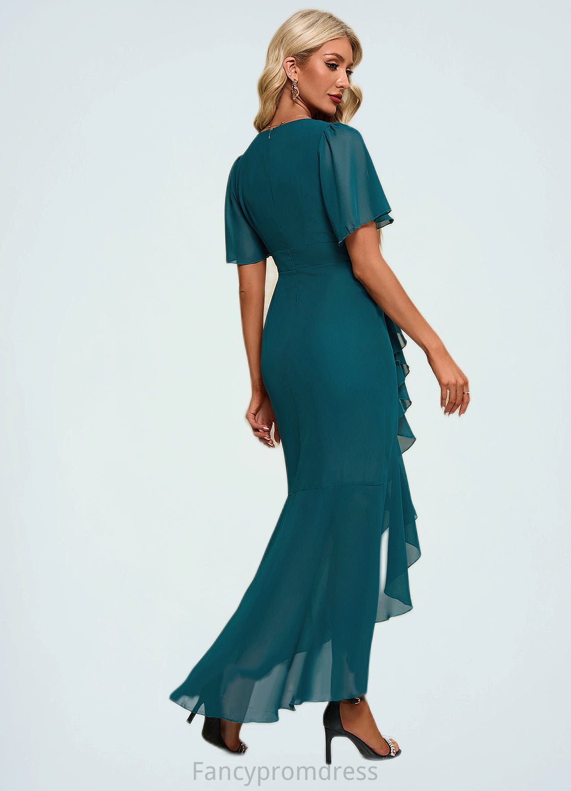 Elyse Ruffle V-Neck Elegant Trumpet/Mermaid Chiffon Asymmetrical Dresses DRP0022358