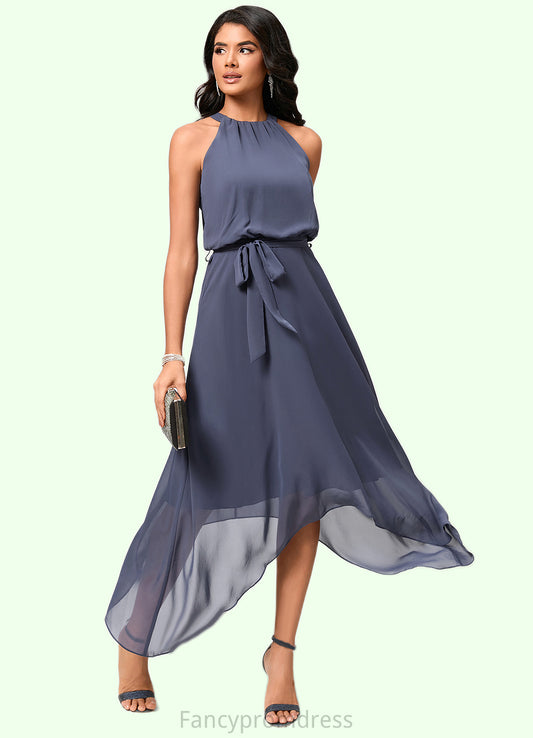 Lesley A-line Scoop Ankle-Length Chiffon Cocktail Dress With Ruffle DRP0022361