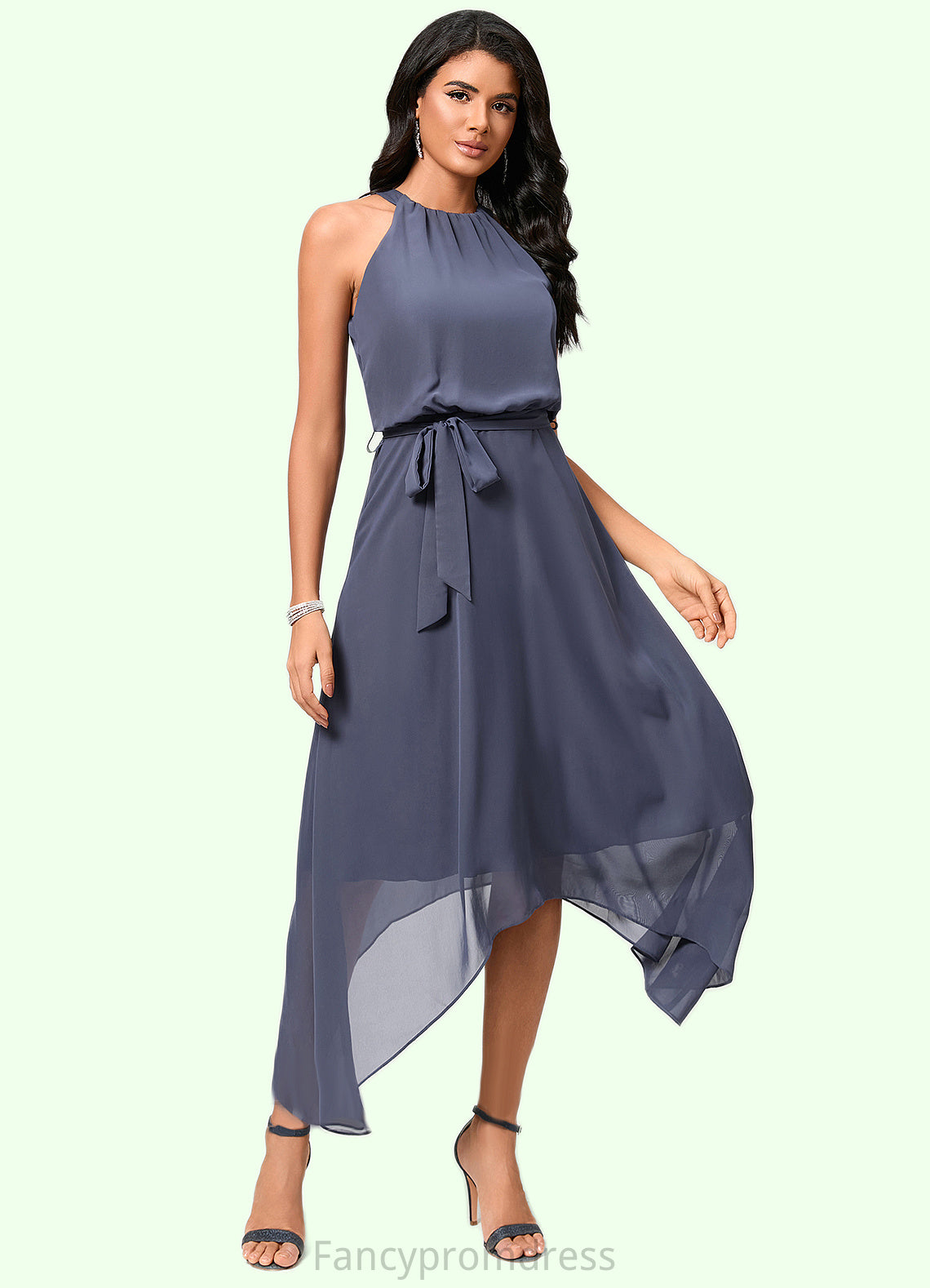 Lesley A-line Scoop Ankle-Length Chiffon Cocktail Dress With Ruffle DRP0022361