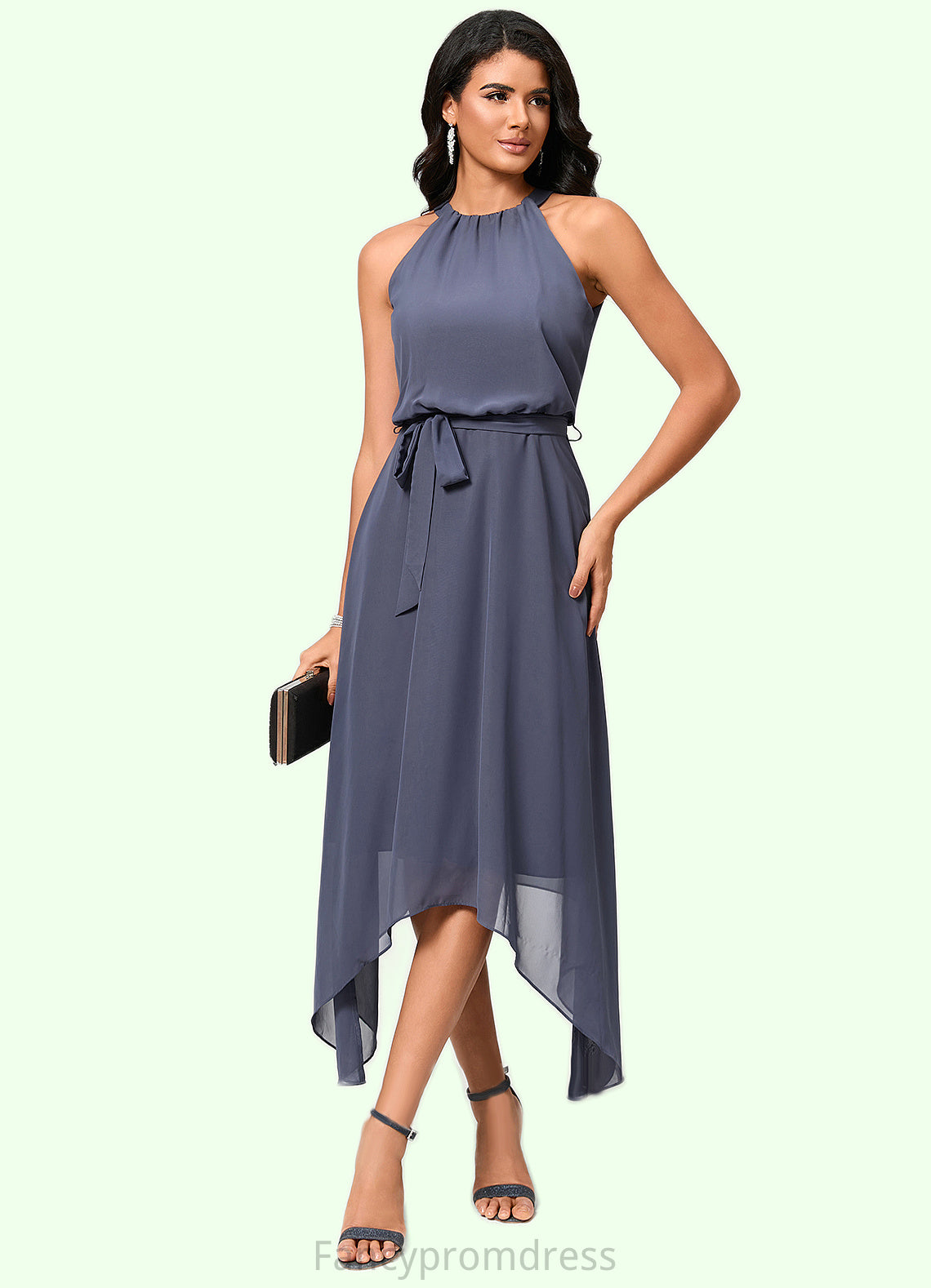 Lesley A-line Scoop Ankle-Length Chiffon Cocktail Dress With Ruffle DRP0022361