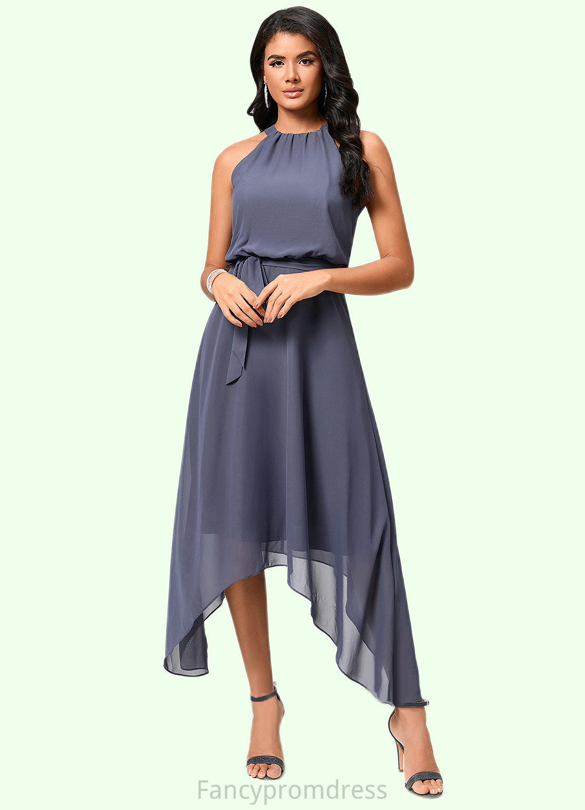 Lesley A-line Scoop Ankle-Length Chiffon Cocktail Dress With Ruffle DRP0022361