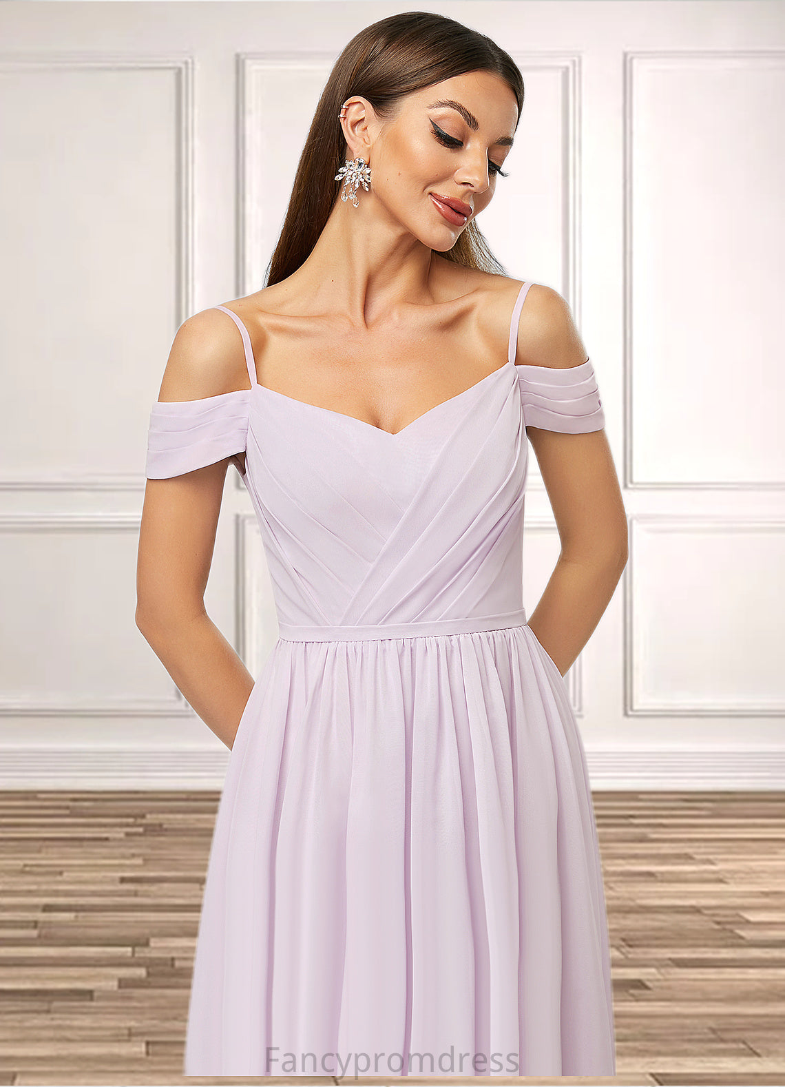 Elizabeth A-line V-Neck Knee-Length Chiffon Cocktail Dress With Pleated DRP0022367