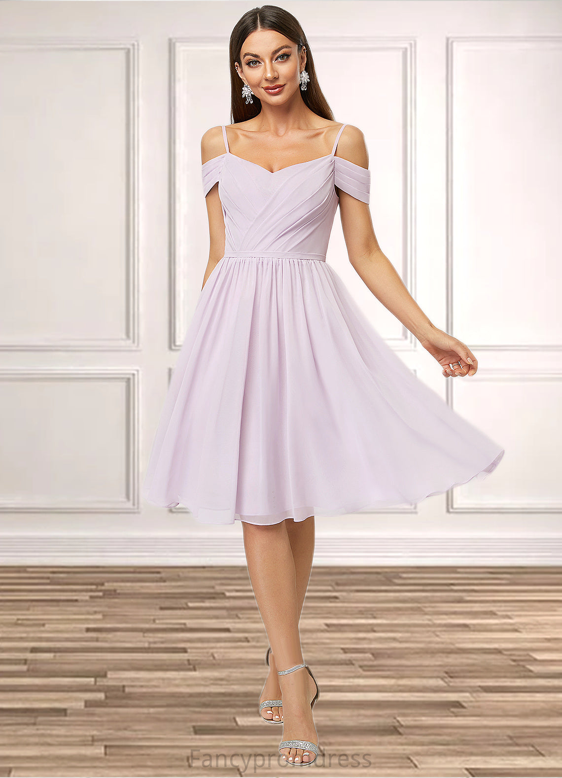 Elizabeth A-line V-Neck Knee-Length Chiffon Cocktail Dress With Pleated DRP0022367