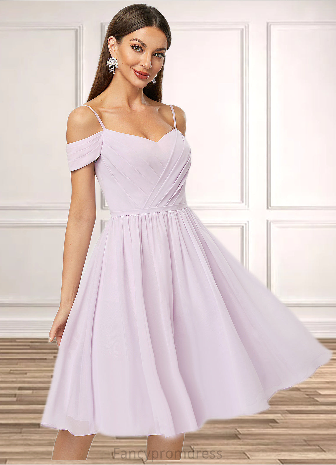 Elizabeth A-line V-Neck Knee-Length Chiffon Cocktail Dress With Pleated DRP0022367