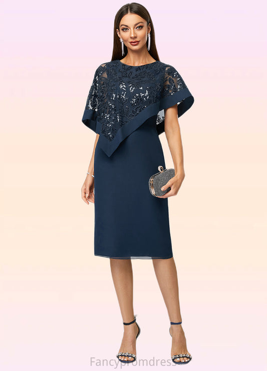 Reese Sheath/Column Scoop Knee-Length Chiffon Lace Cocktail Dress With Sequins DRP0022399