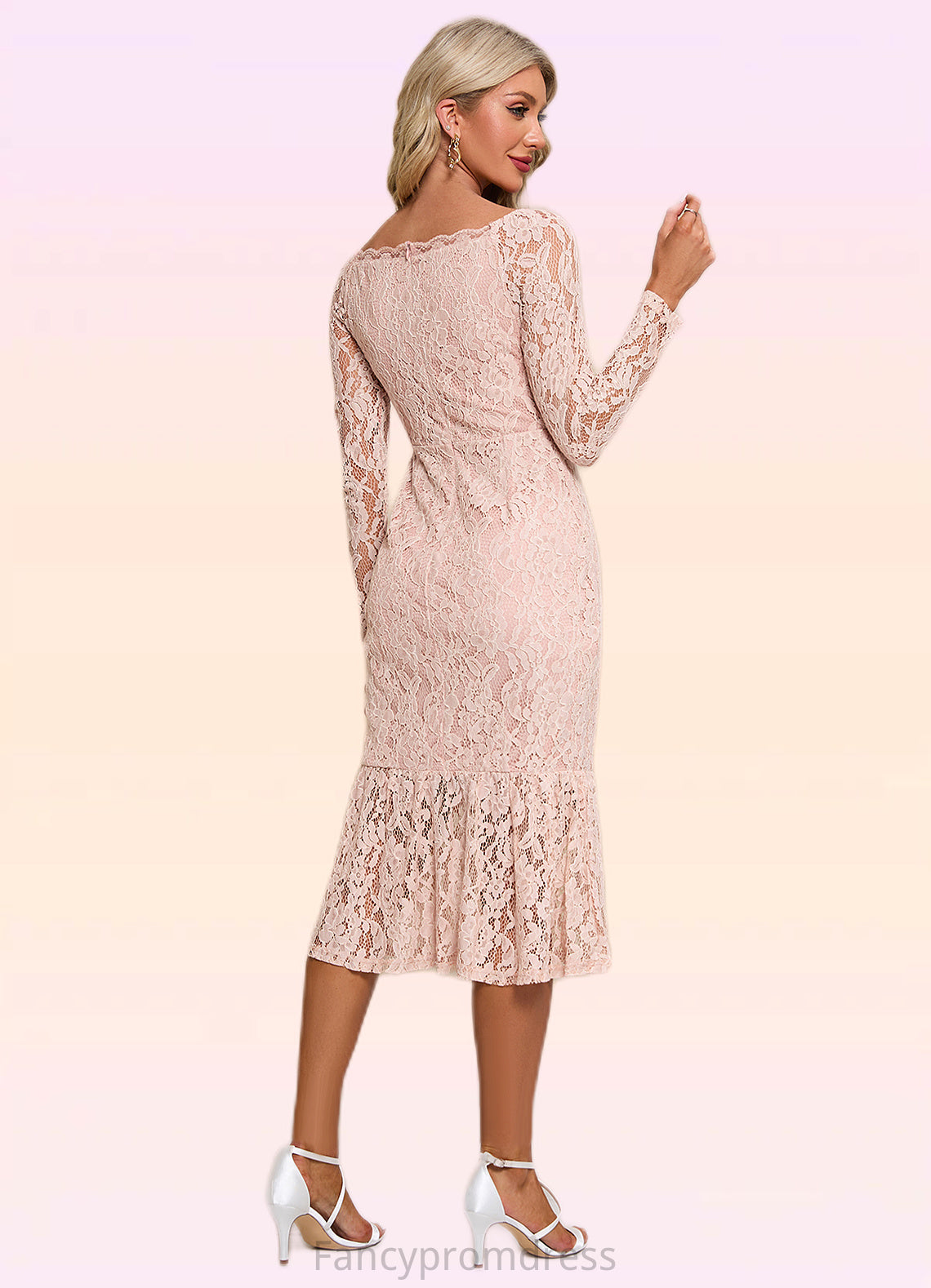 Ashley Boat Neck Elegant Trumpet/Mermaid Lace Midi Dresses DRP0022401