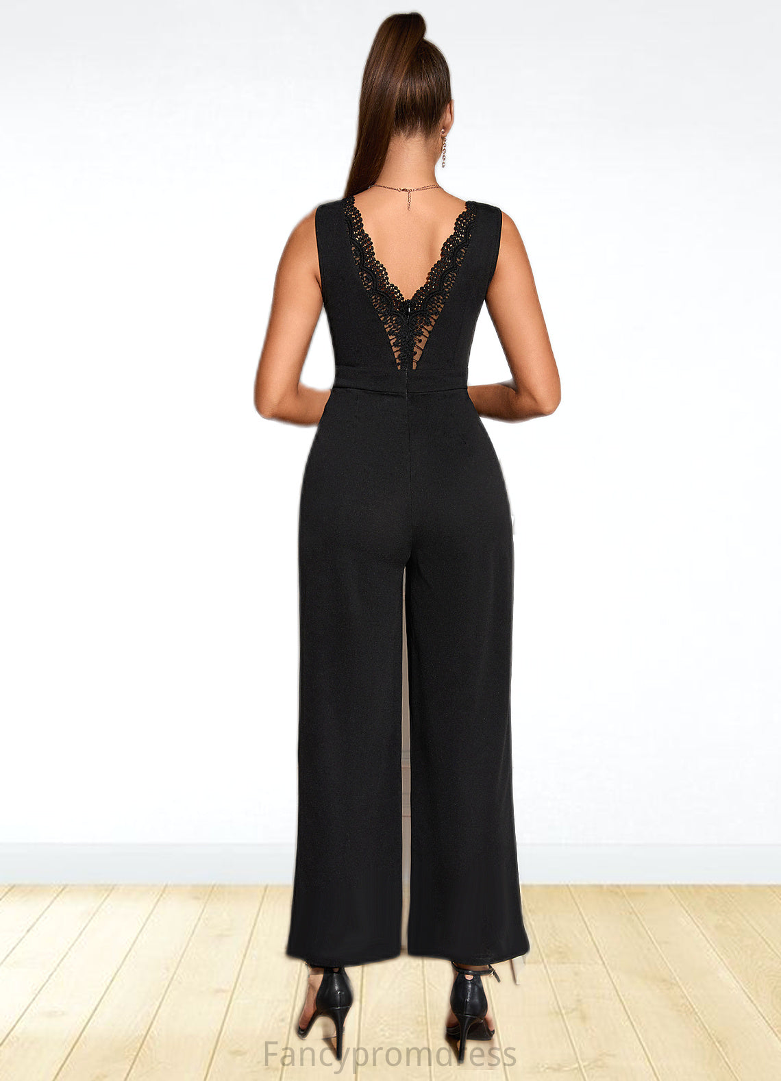 Rachel Jacquard V-Neck Elegant Jumpsuit/Pantsuit Polyester Maxi Dresses DRP0022404