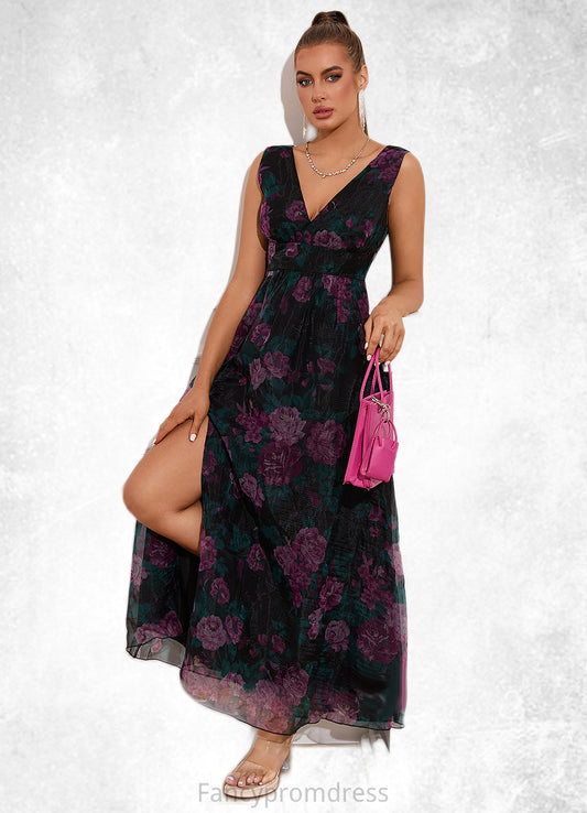 Belen Floral Print V-Neck Elegant A-line Organza Maxi Dresses DRP0022406