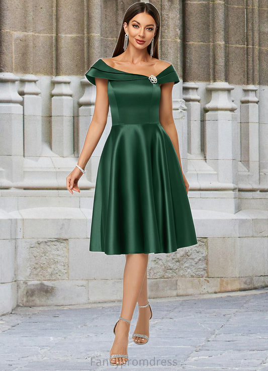 Moriah A-line Asymmetrical Knee-Length Satin Cocktail Dress With Rhinestone Crystal Brooch DRP0022407