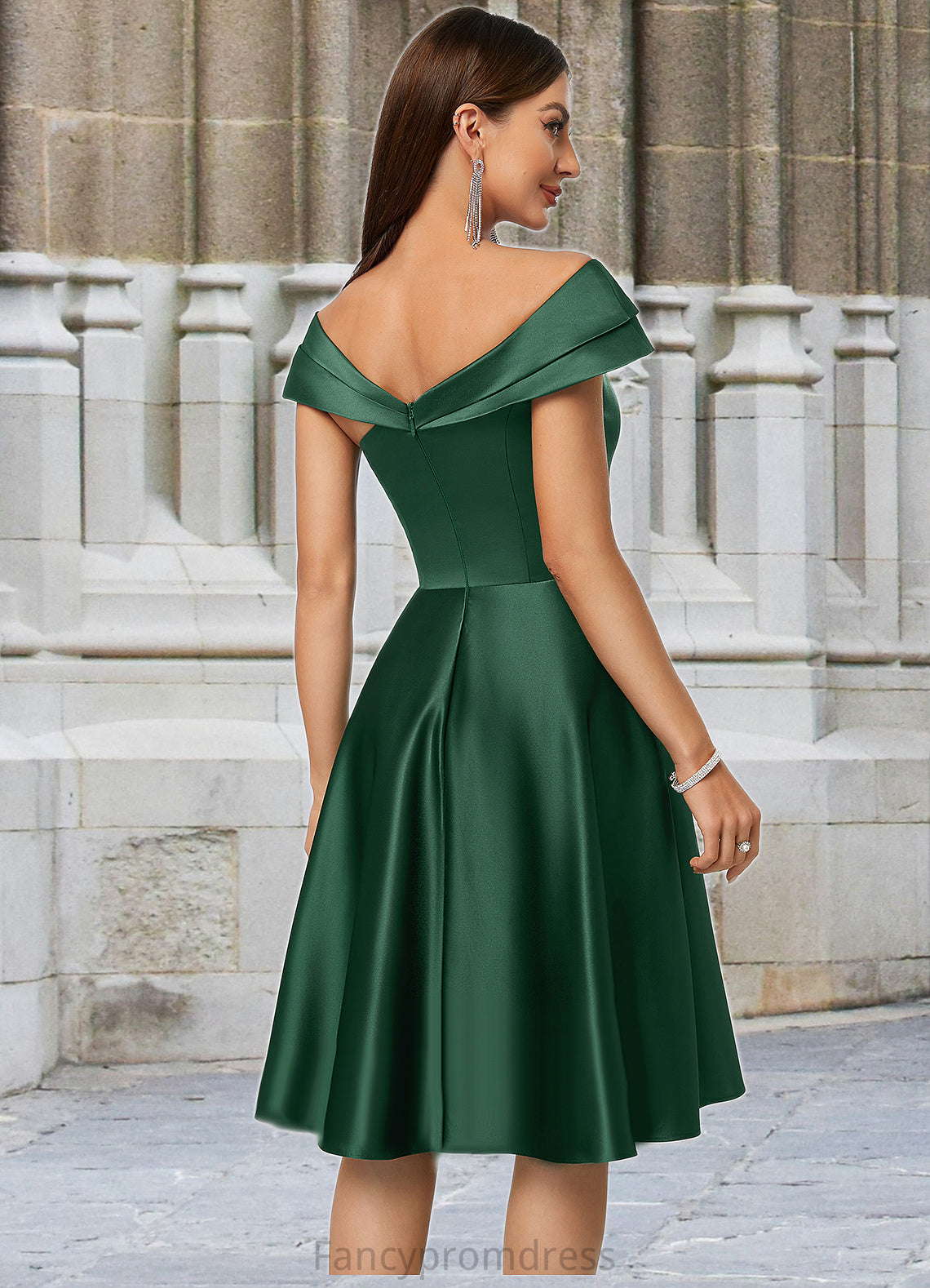 Moriah A-line Asymmetrical Knee-Length Satin Cocktail Dress With Rhinestone Crystal Brooch DRP0022407