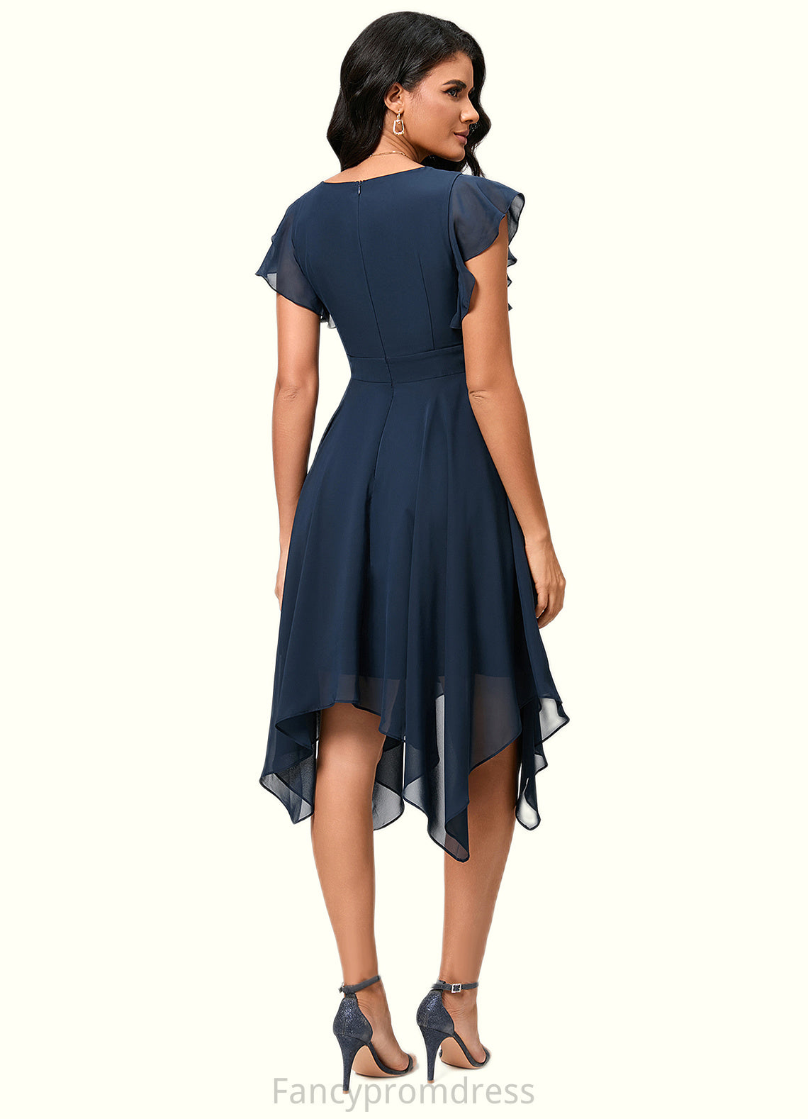 Chanel A-line V-Neck Tea-Length Chiffon Cocktail Dress DRP0022409