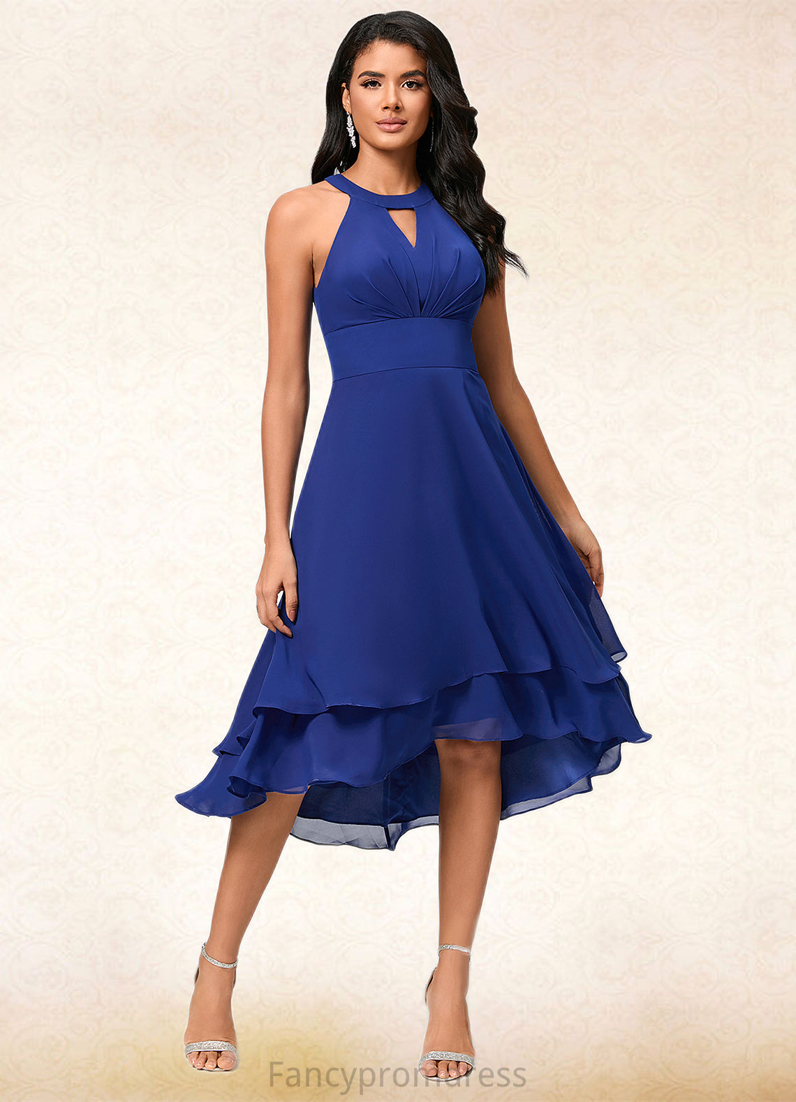 Kaylah A-line Scoop Asymmetrical Chiffon Cocktail Dress With Pleated DRP0022410