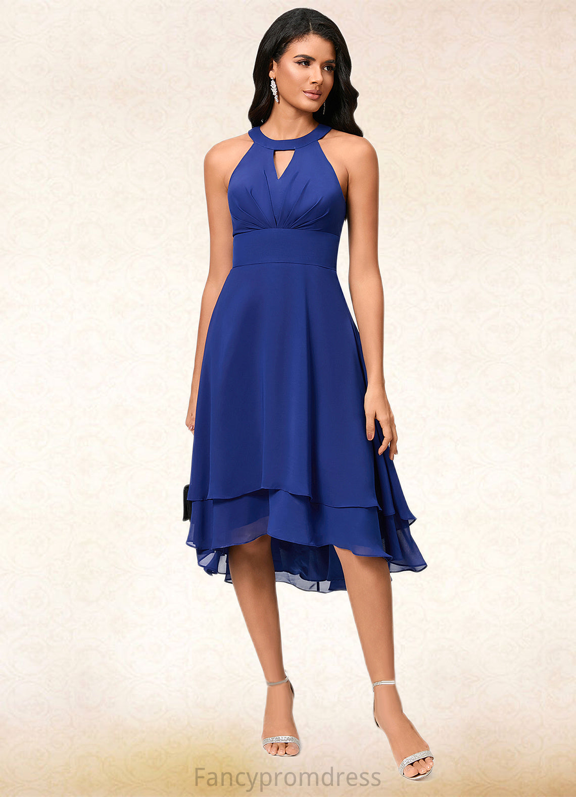 Kaylah A-line Scoop Asymmetrical Chiffon Cocktail Dress With Pleated DRP0022410