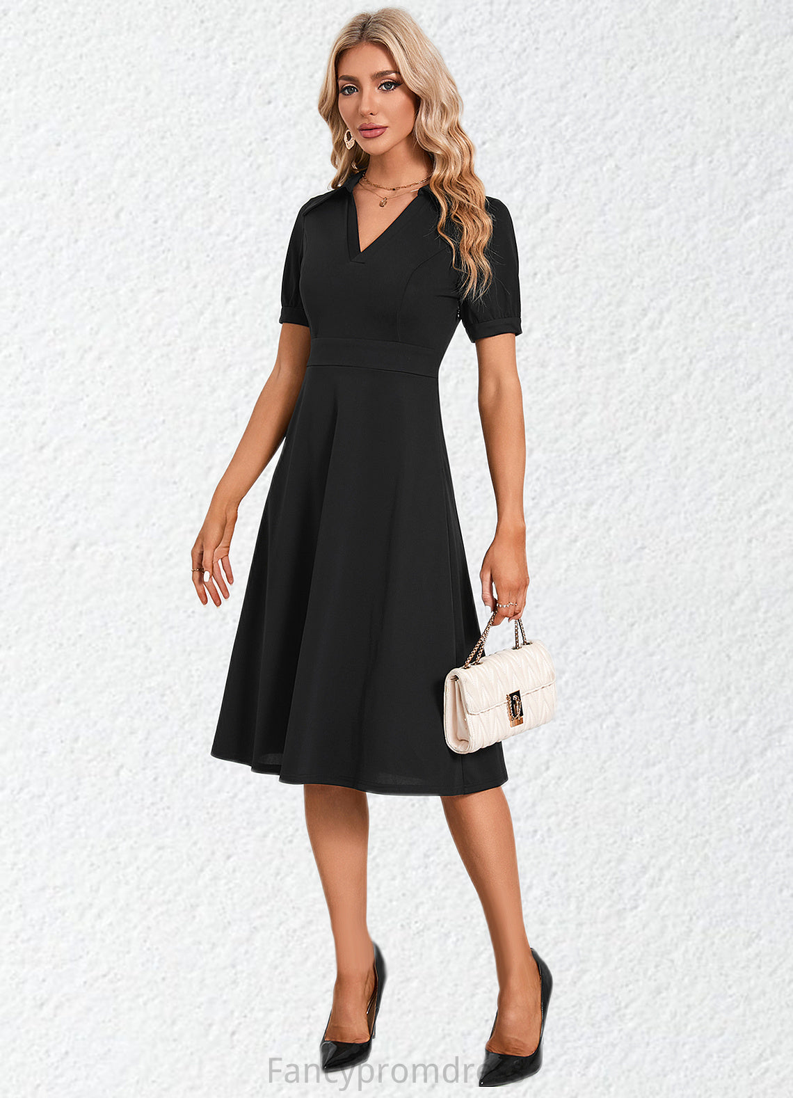 Tricia V-Neck Elegant A-line Cotton Blends Midi Dresses DRP0022412