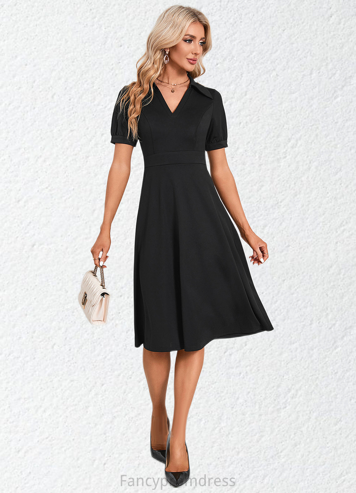 Tricia V-Neck Elegant A-line Cotton Blends Midi Dresses DRP0022412