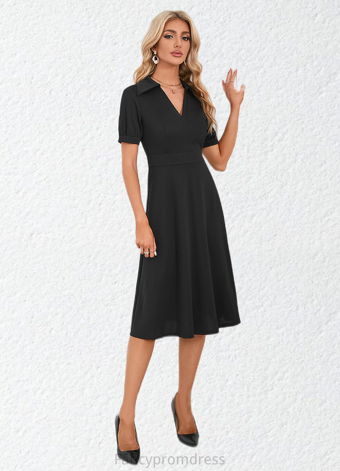 Tricia V-Neck Elegant A-line Cotton Blends Midi Dresses DRP0022412