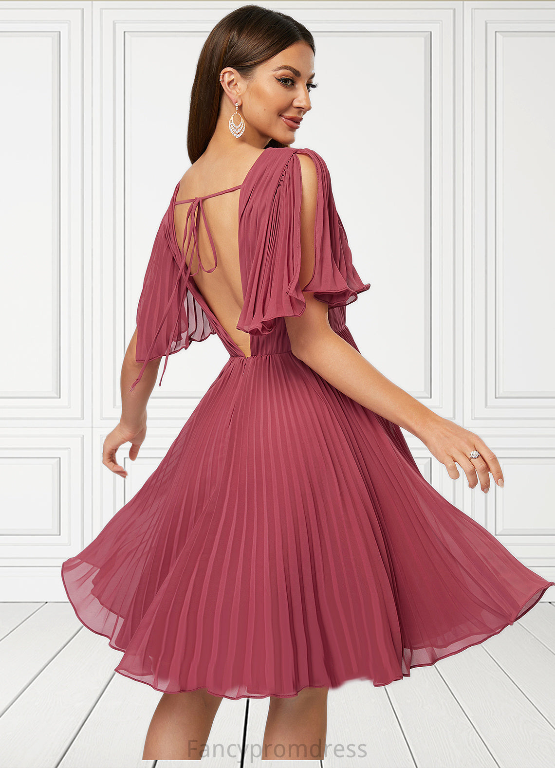 Cali A-line V-Neck Knee-Length Chiffon Cocktail Dress With Pleated DRP0022429