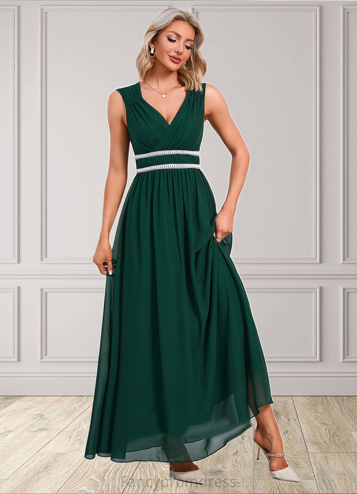 Belen Beading Ruffle V-Neck Elegant A-line Chiffon Maxi Dresses DRP0022431