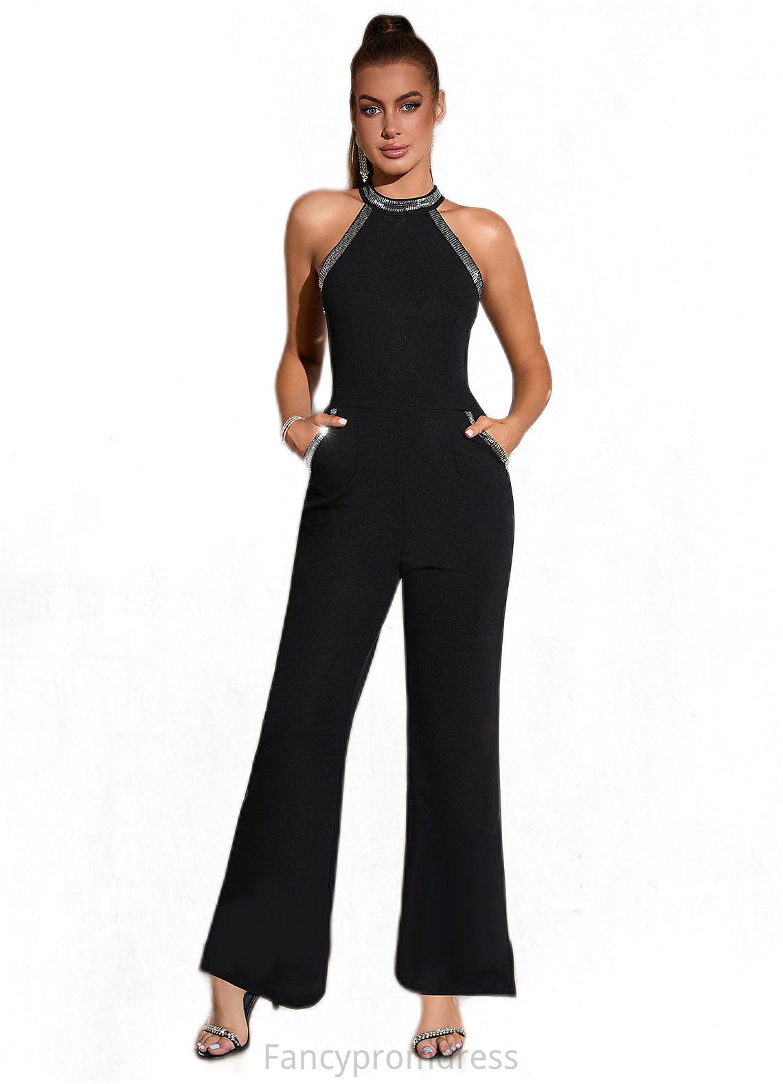 Justine Sequins High Neck Elegant Jumpsuit/Pantsuit Polyester Maxi Dresses DRP0022438