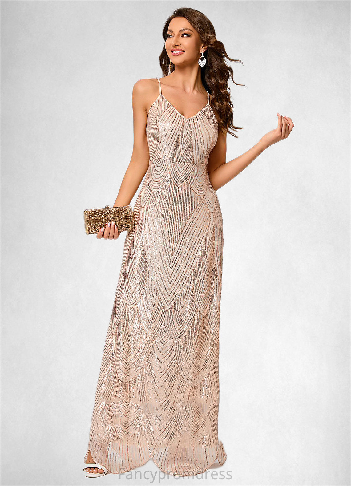 Alexandria V-Neck Sheath/Column Sequin Dresses DRP0022440