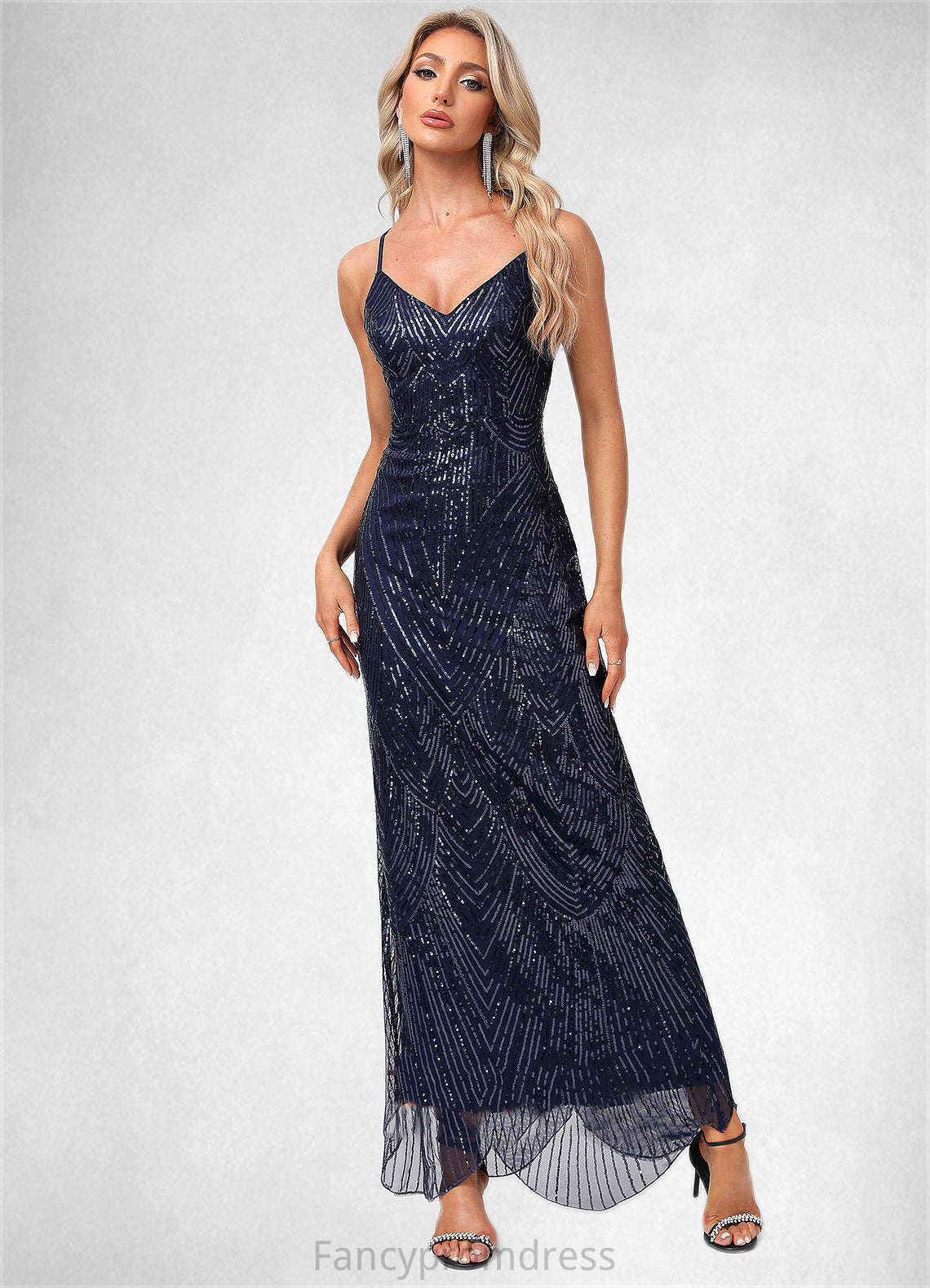 Alexandria V-Neck Sheath/Column Sequin Dresses DRP0022440