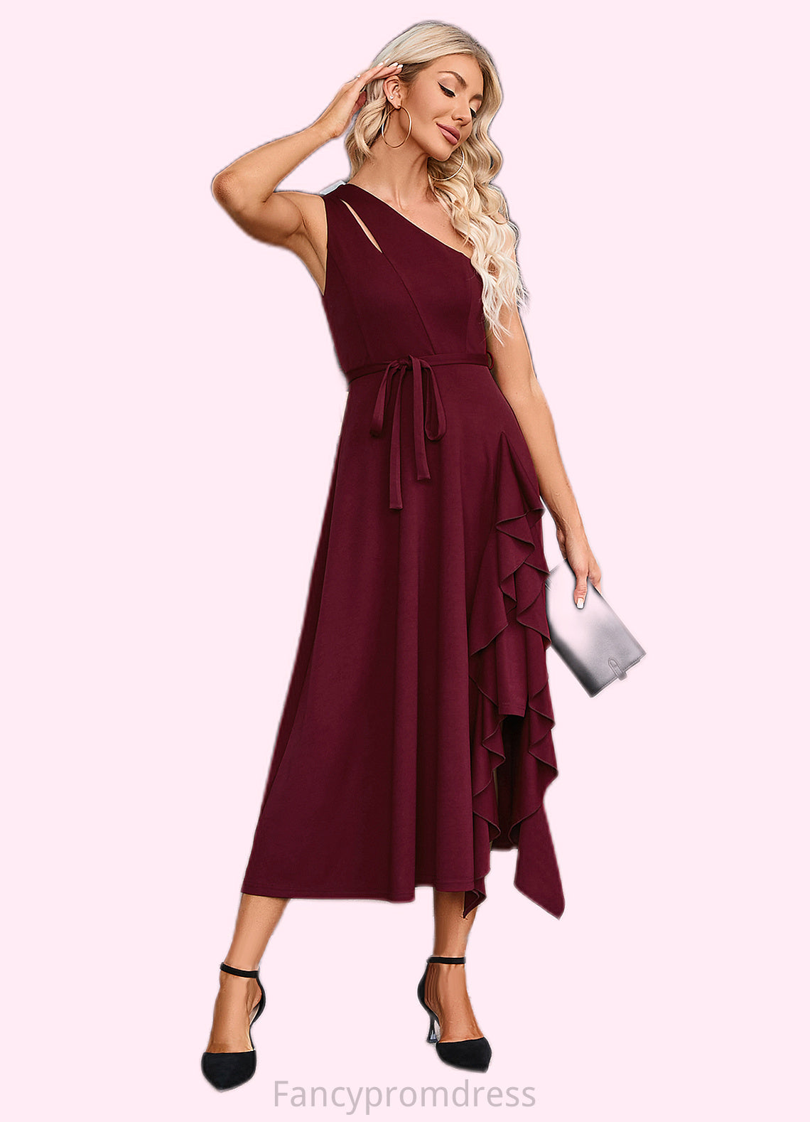 Jenny Cascading Ruffles One Shoulder Elegant A-line Cotton Blends Maxi Dresses DRP0022445