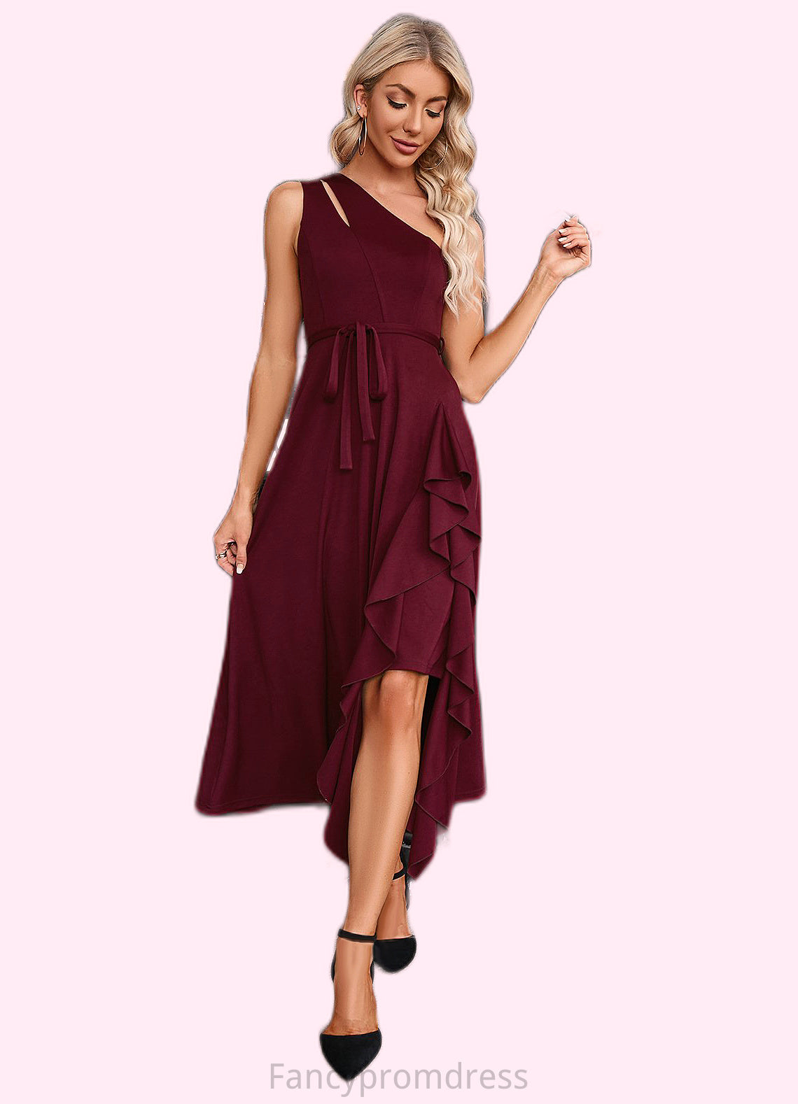 Jenny Cascading Ruffles One Shoulder Elegant A-line Cotton Blends Maxi Dresses DRP0022445