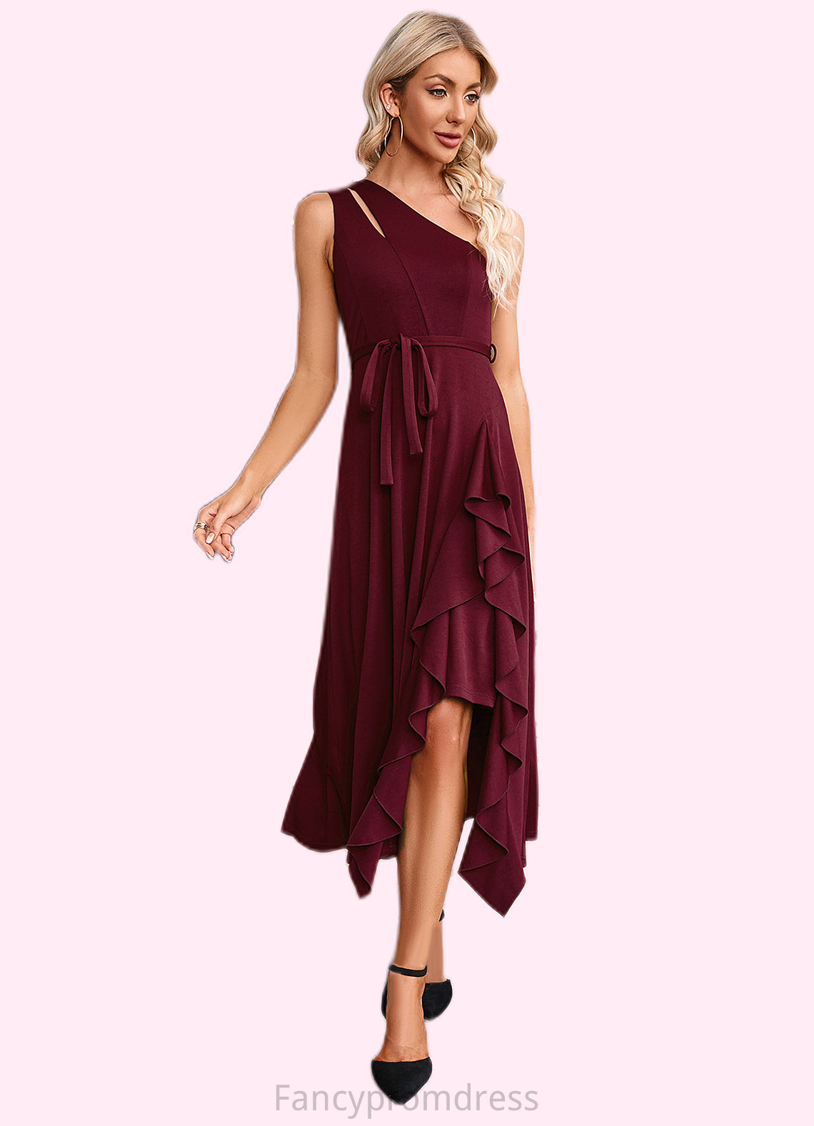 Jenny Cascading Ruffles One Shoulder Elegant A-line Cotton Blends Maxi Dresses DRP0022445