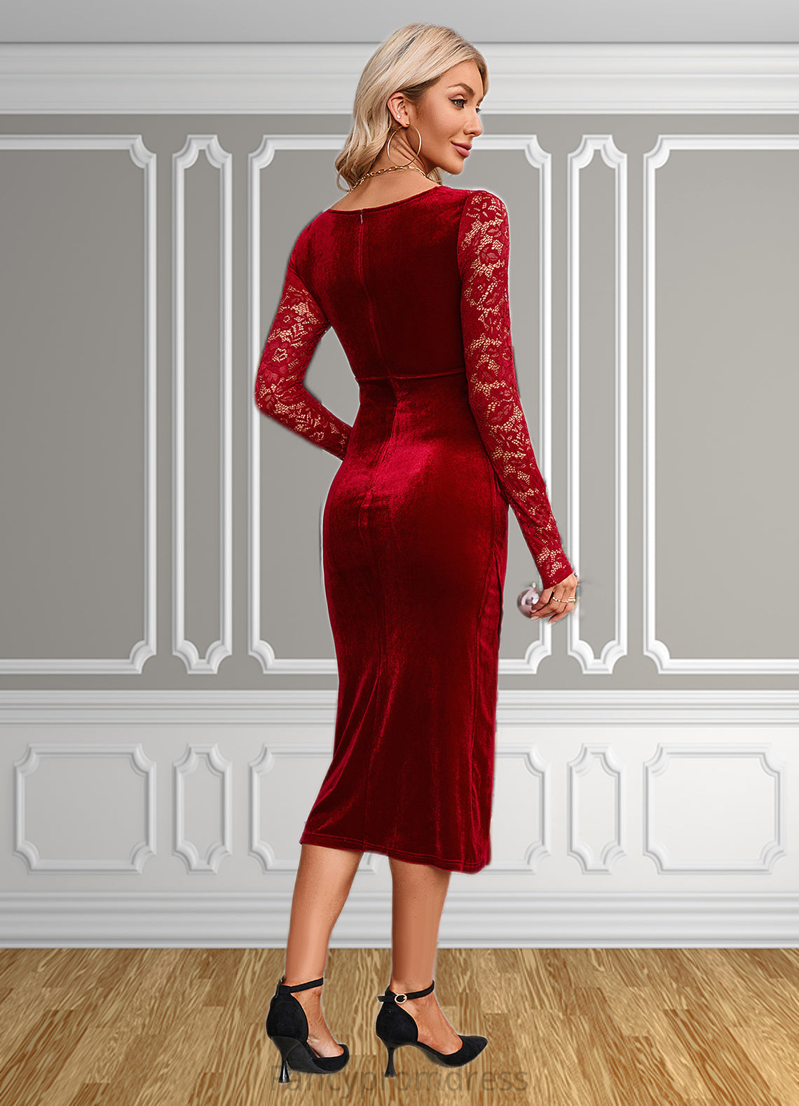 Jaqueline Pleated Sweetheart Elegant Bodycon Velvet Asymmetrical Midi Dresses DRP0022446