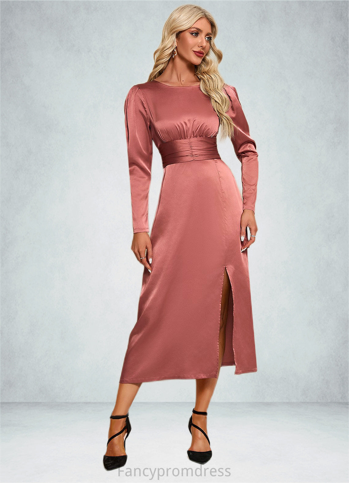 Princess Scoop Elegant A-line Satin Midi Dresses DRP0022453