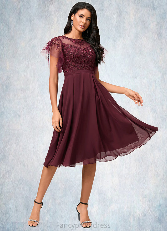 Sarah A-line Illusion Knee-Length Chiffon Cocktail Dress With Sequins DRP0022512