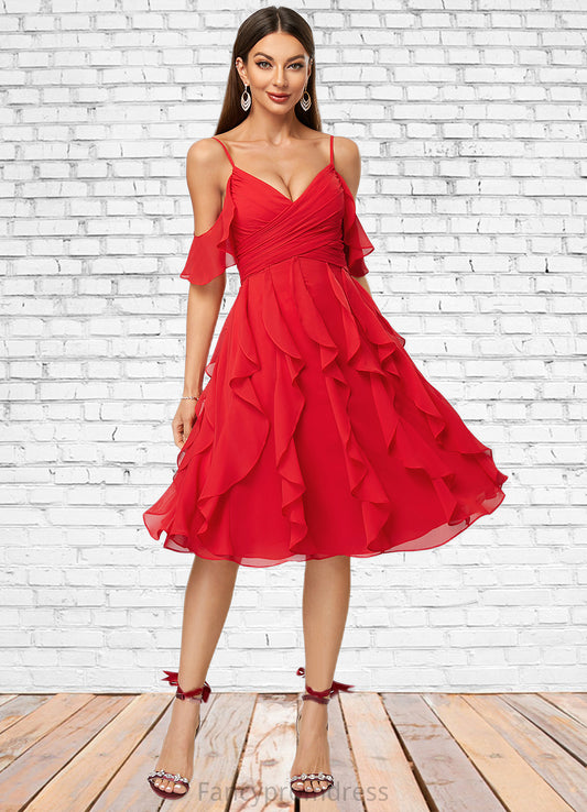 Zoey A-line Cold Shoulder Knee-Length Chiffon Cocktail Dress With Cascading Ruffles DRP0022513