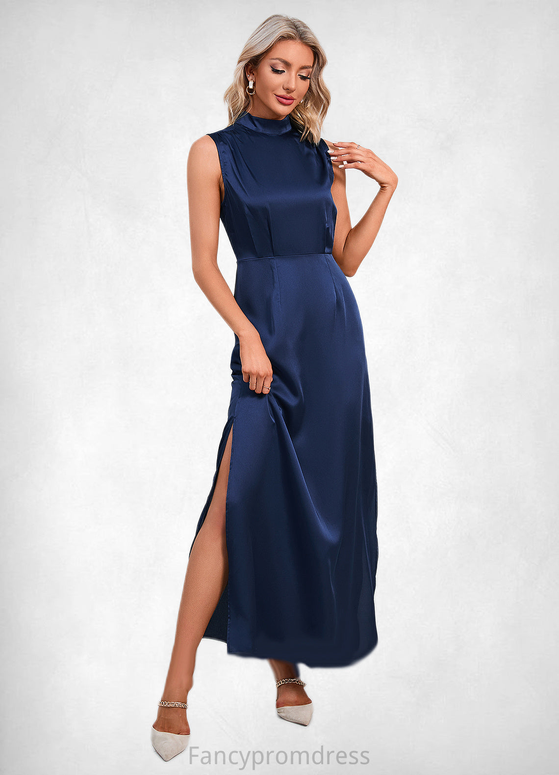 Elizabeth High Neck Elegant A-line Satin Maxi Dresses DRP0022520