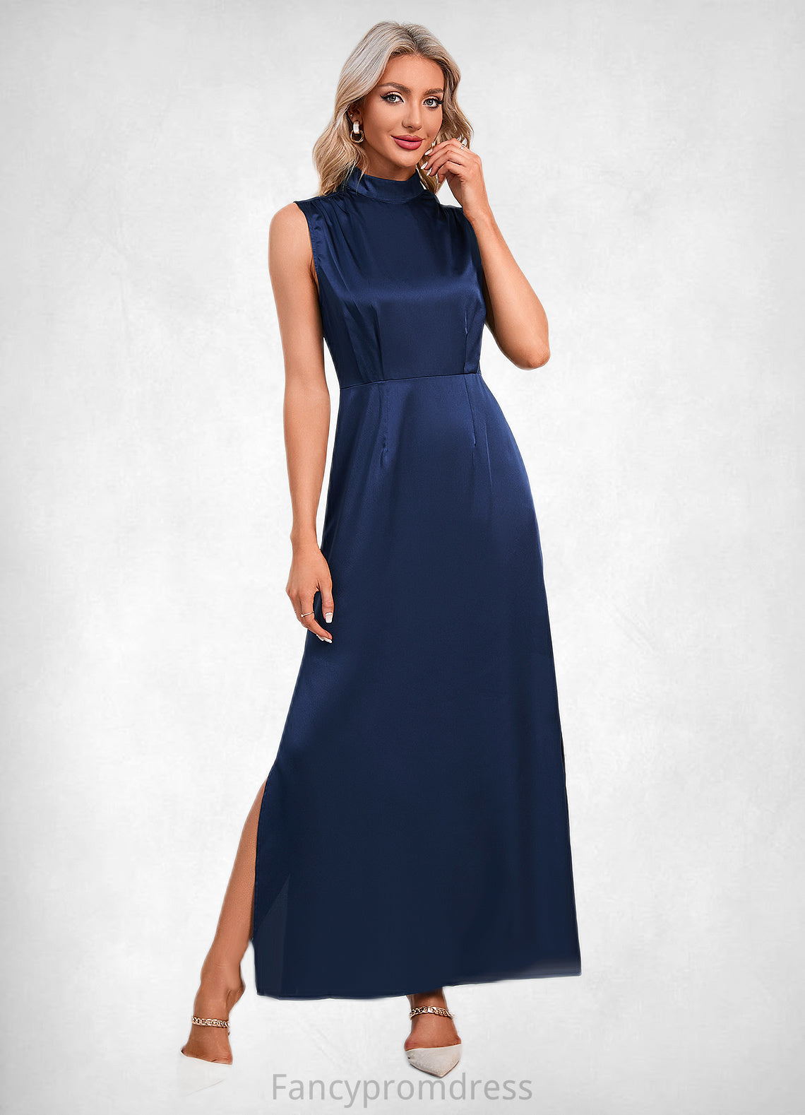 Elizabeth High Neck Elegant A-line Satin Maxi Dresses DRP0022520