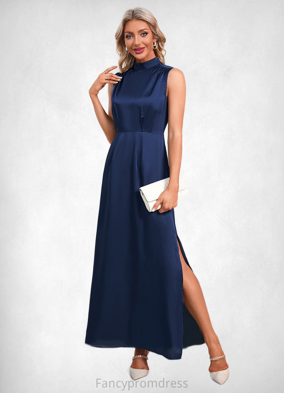 Elizabeth High Neck Elegant A-line Satin Maxi Dresses DRP0022520