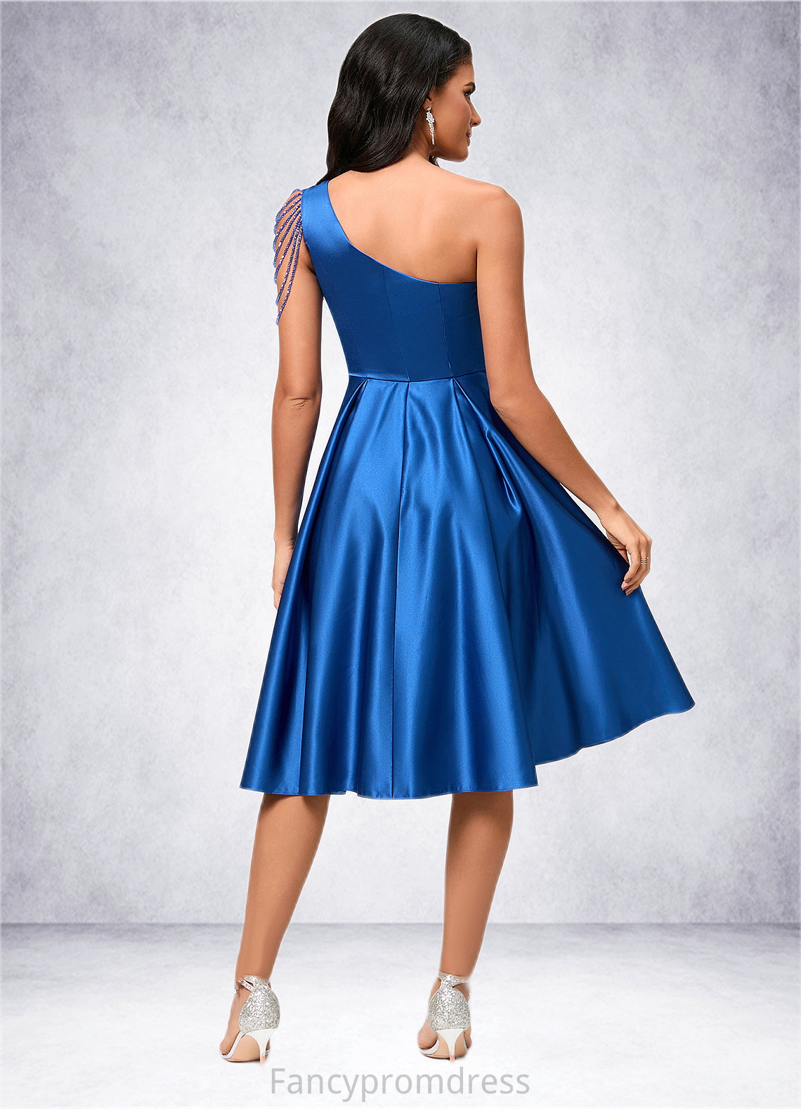 Chasity A-line One Shoulder Knee-Length Satin Cocktail Dress With Beading Pleated DRP0022531