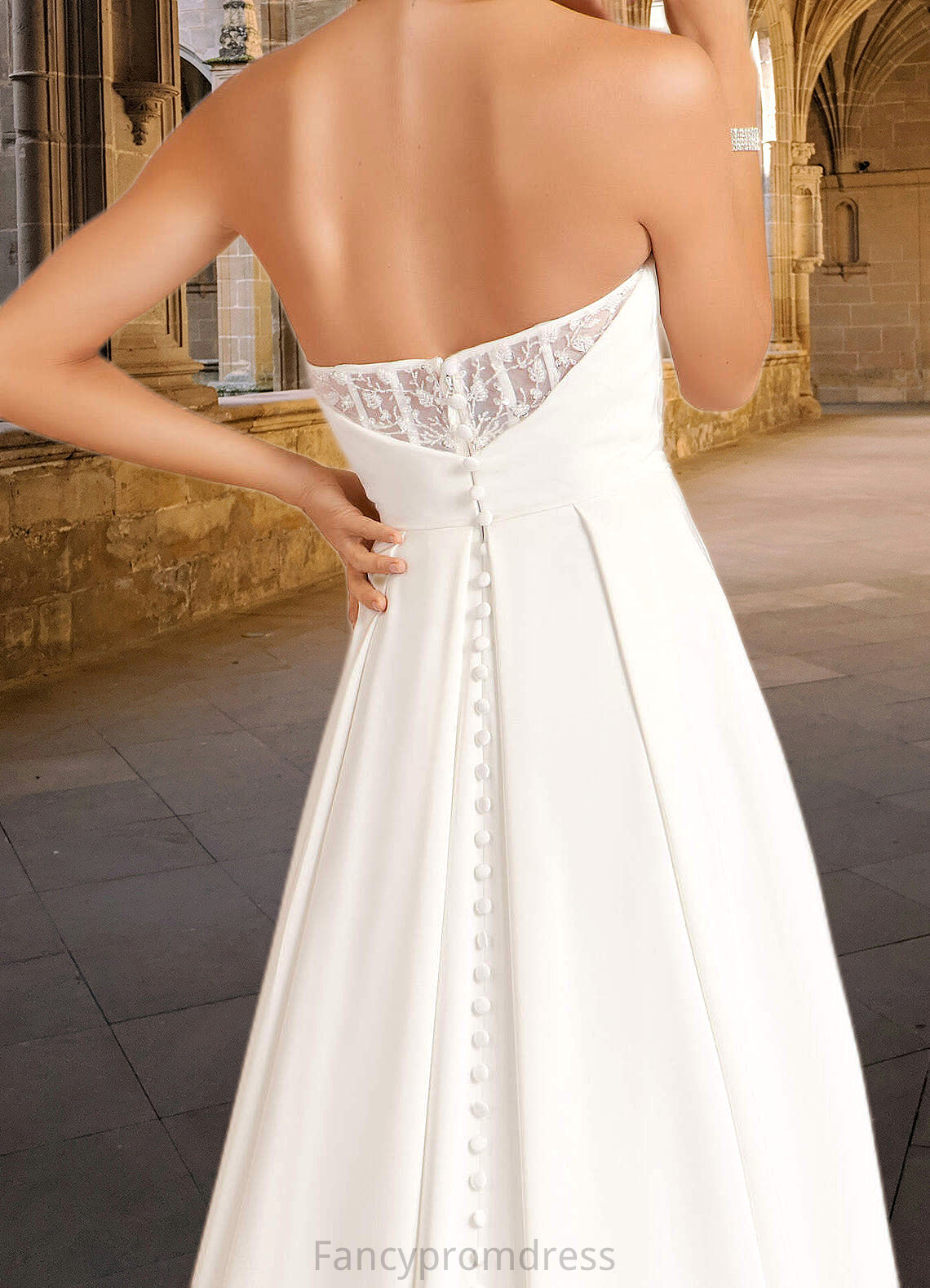 Bianca A-Line Sequins Crepe Back Satin Chapel Train Dress Diamond White DRP0022750