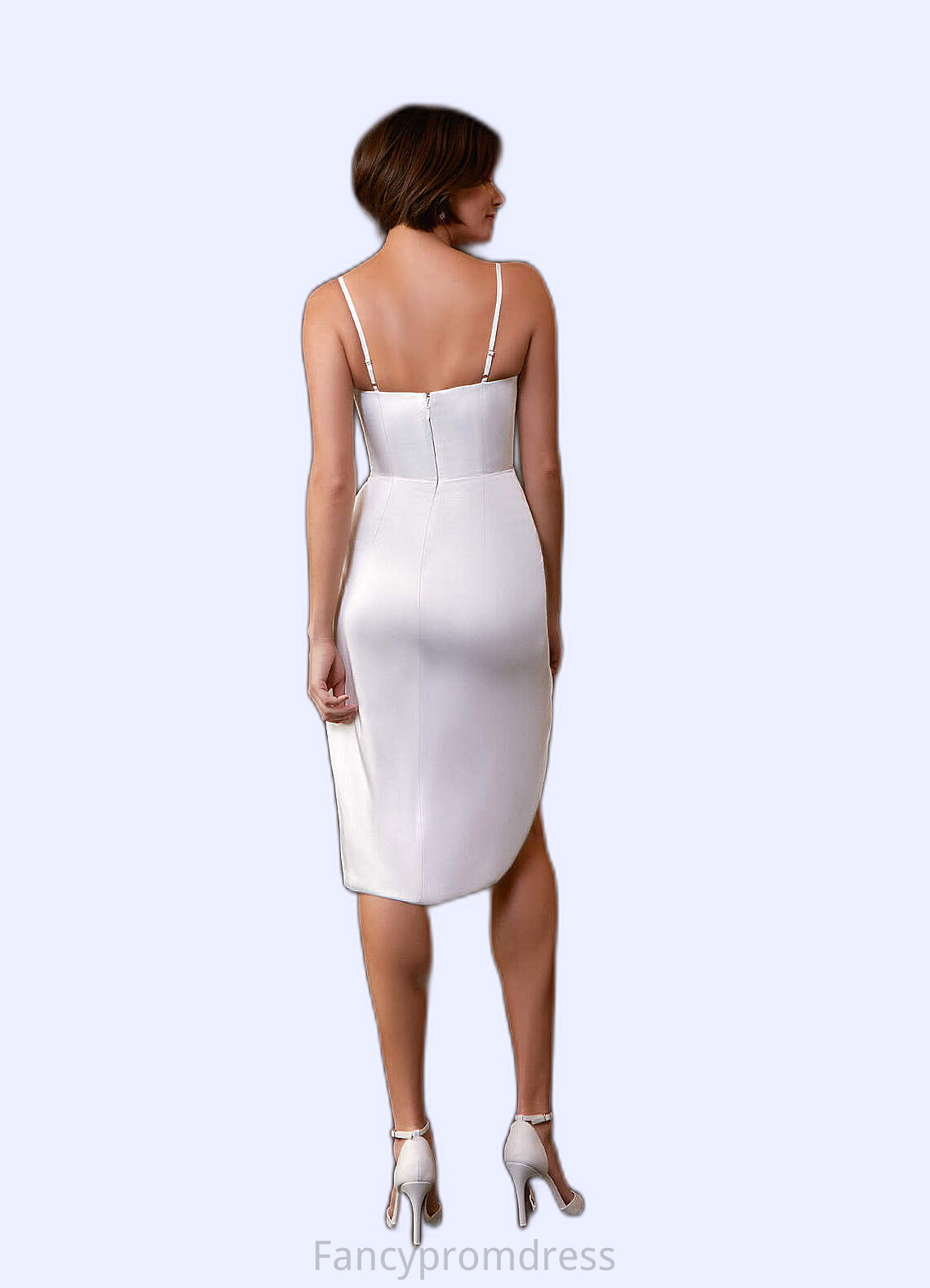 Gwendoline Sheath Cowl Neckline Pleated Stretch Satin Knee-Length Dress Diamond White DRP0022762