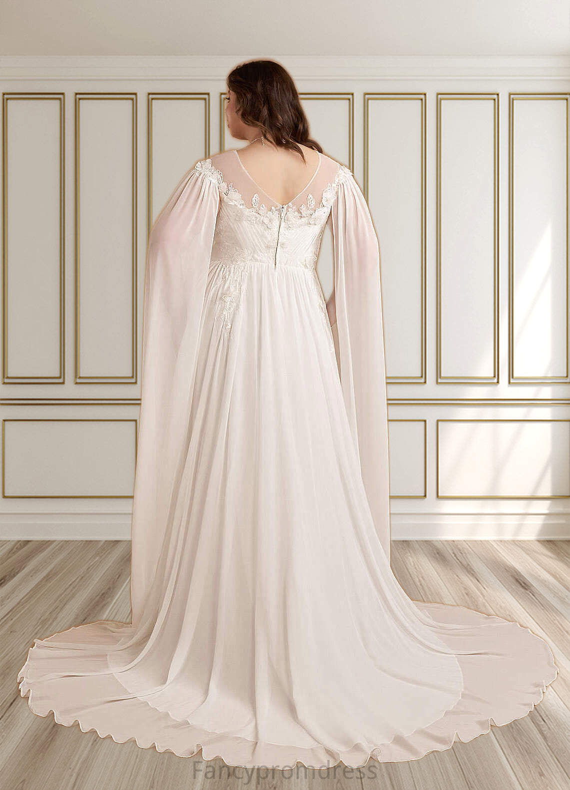 Angelica A-Line Scoop Chiffon Chapel Train Dress Diamond White DRP0022763