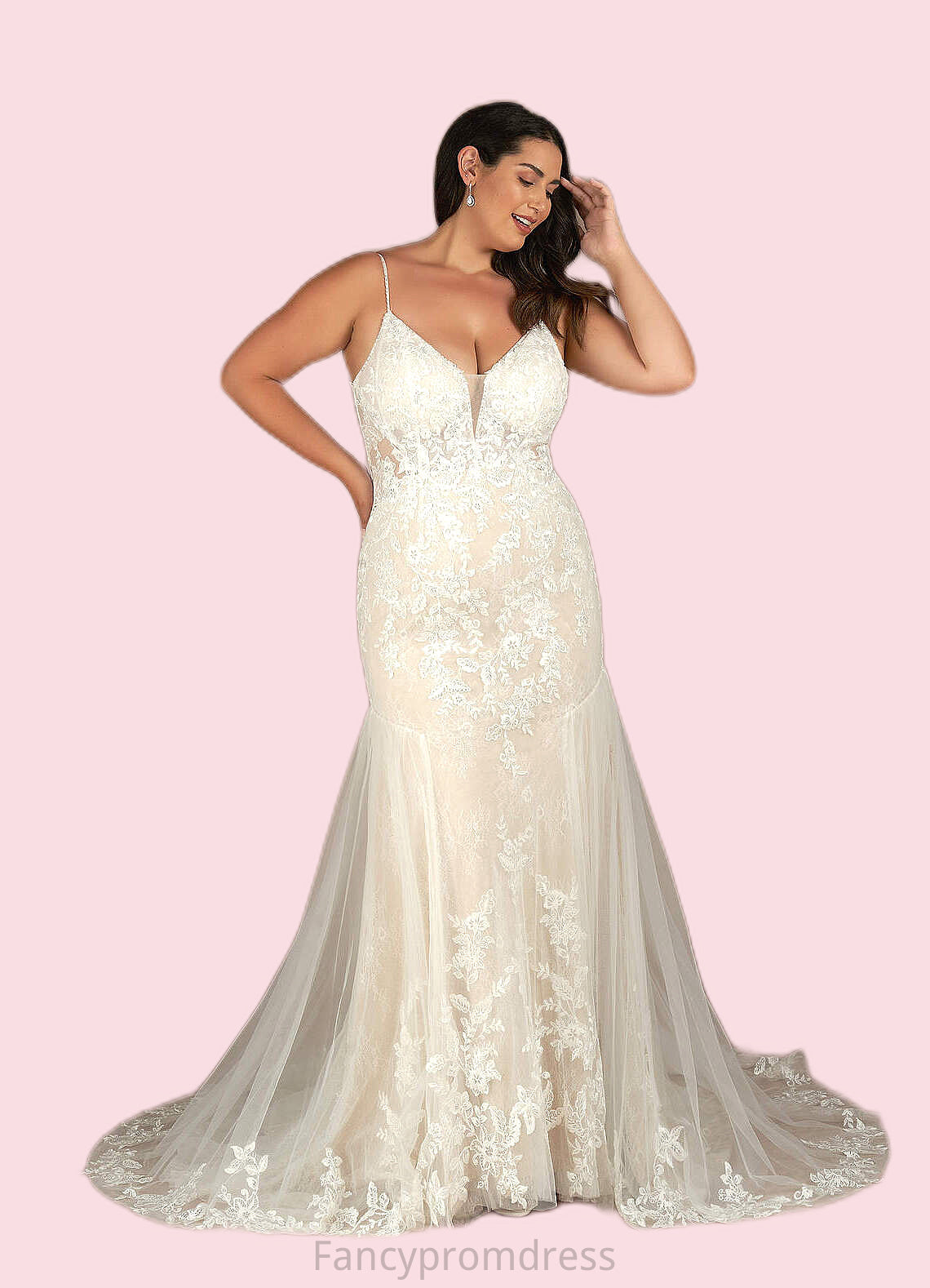 Mayra Mermaid V-Neck Sequins Tulle Cathedral Train Dress Diamond White/Champagne DRP0022765